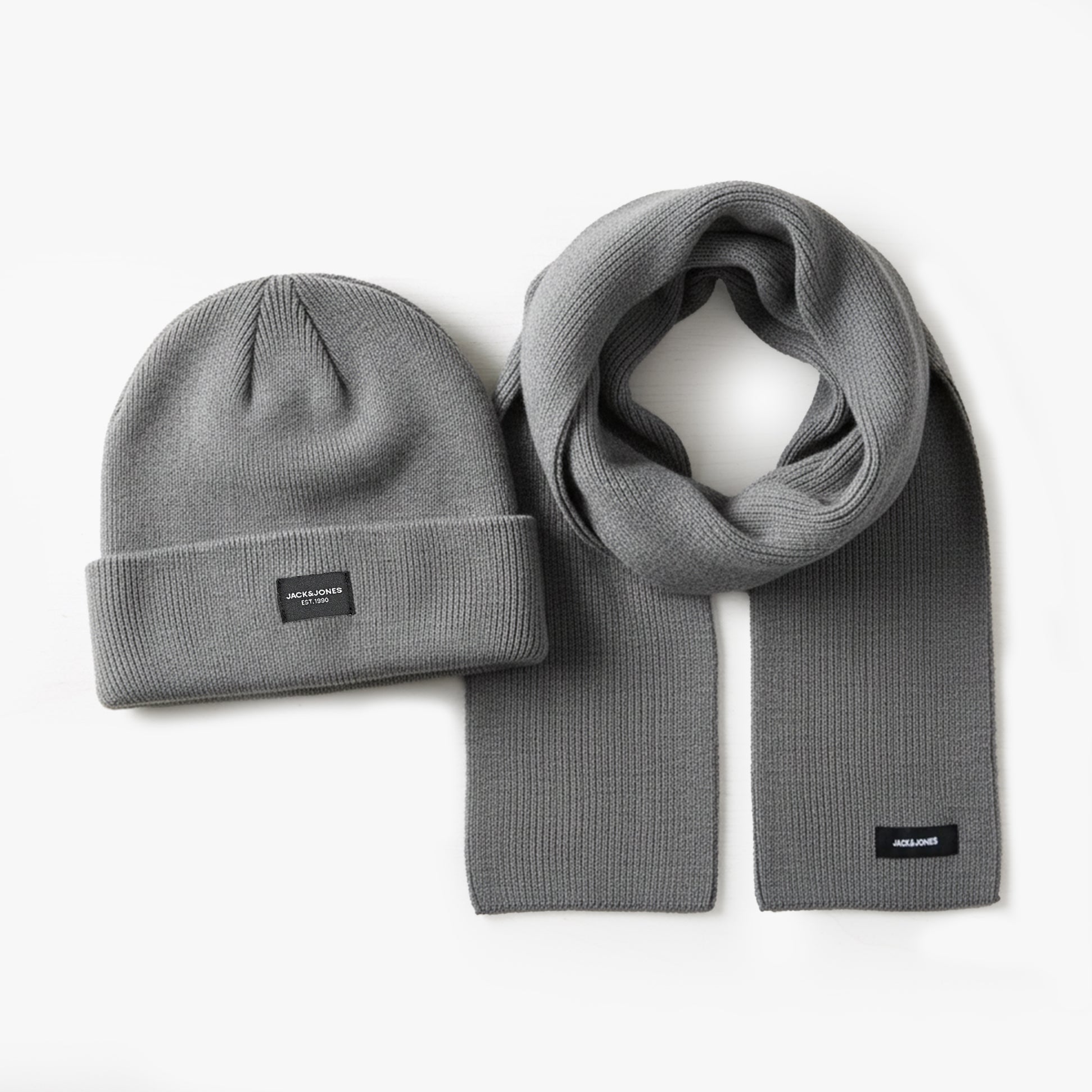 Jack & Jones DNA Mens Hat & Scarf Grey Melange