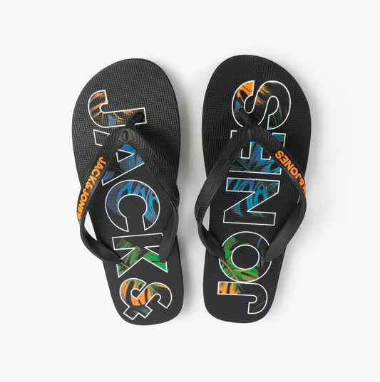 Jack & Jones LOGO PALM PRINT Mens Sliders Anthracite
