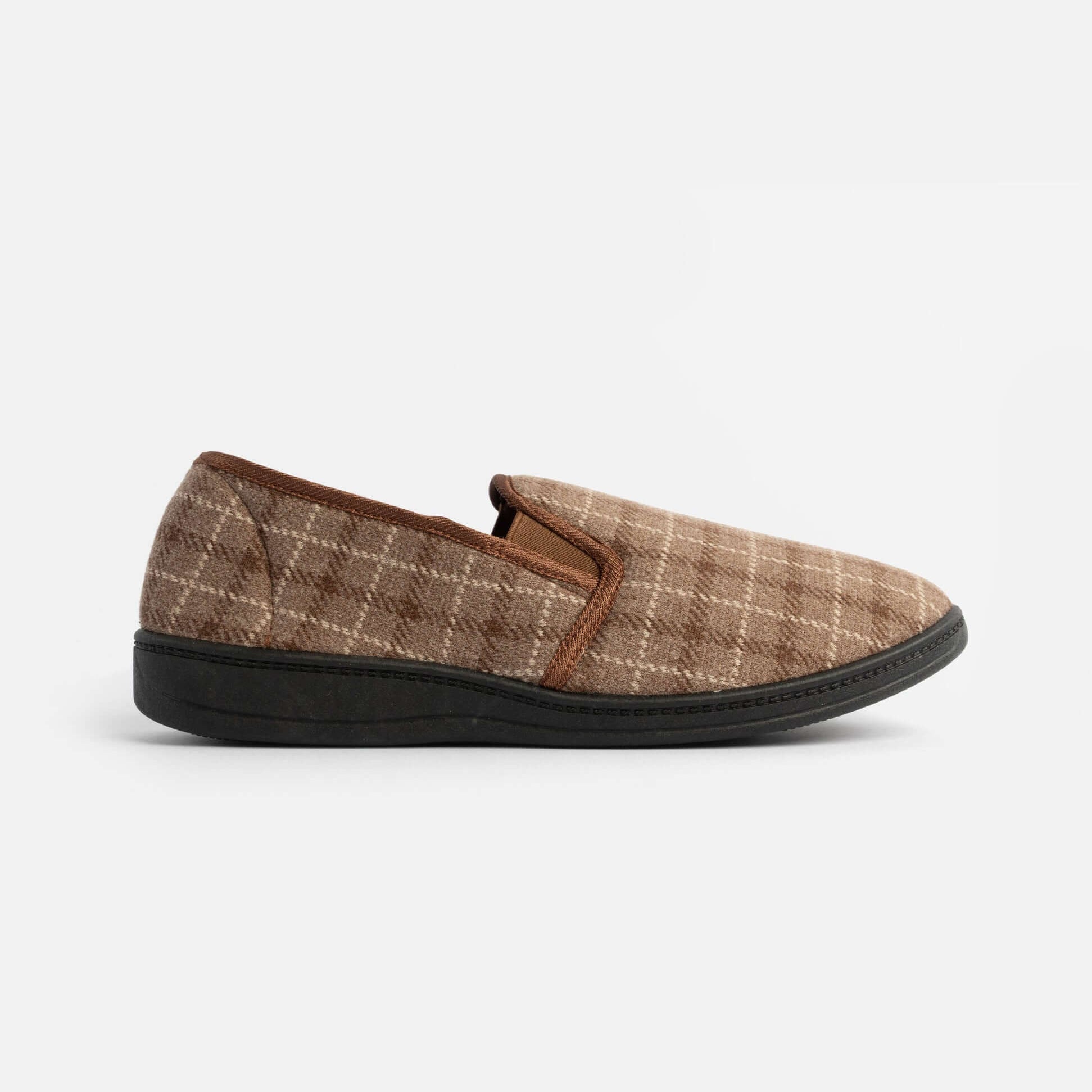 Jo & Joe GORDON Mens Full Slippers Checkered Brown
