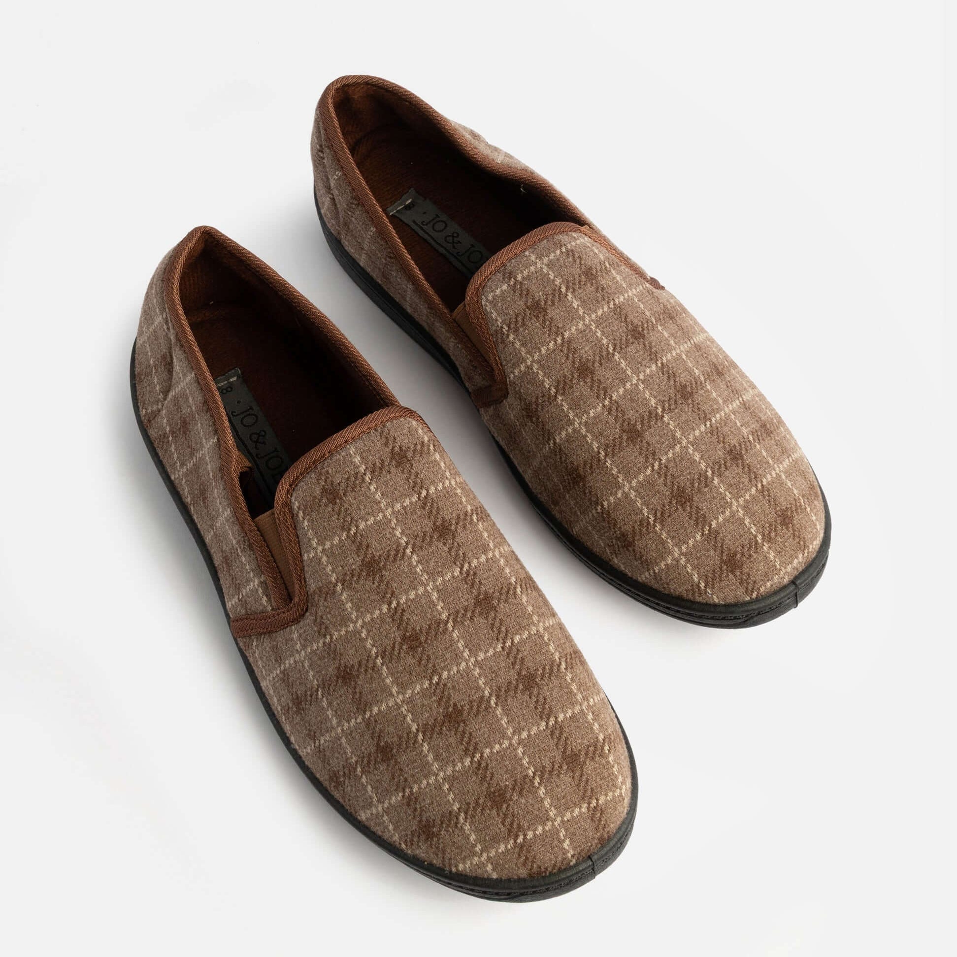 Jo & Joe GORDON Mens Full Slippers Checkered Brown