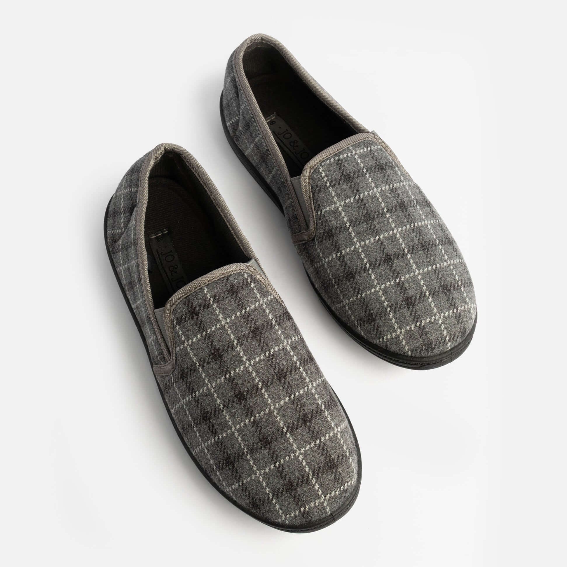 Jo & Joe GORDON Mens Full Slippers Checkered Grey