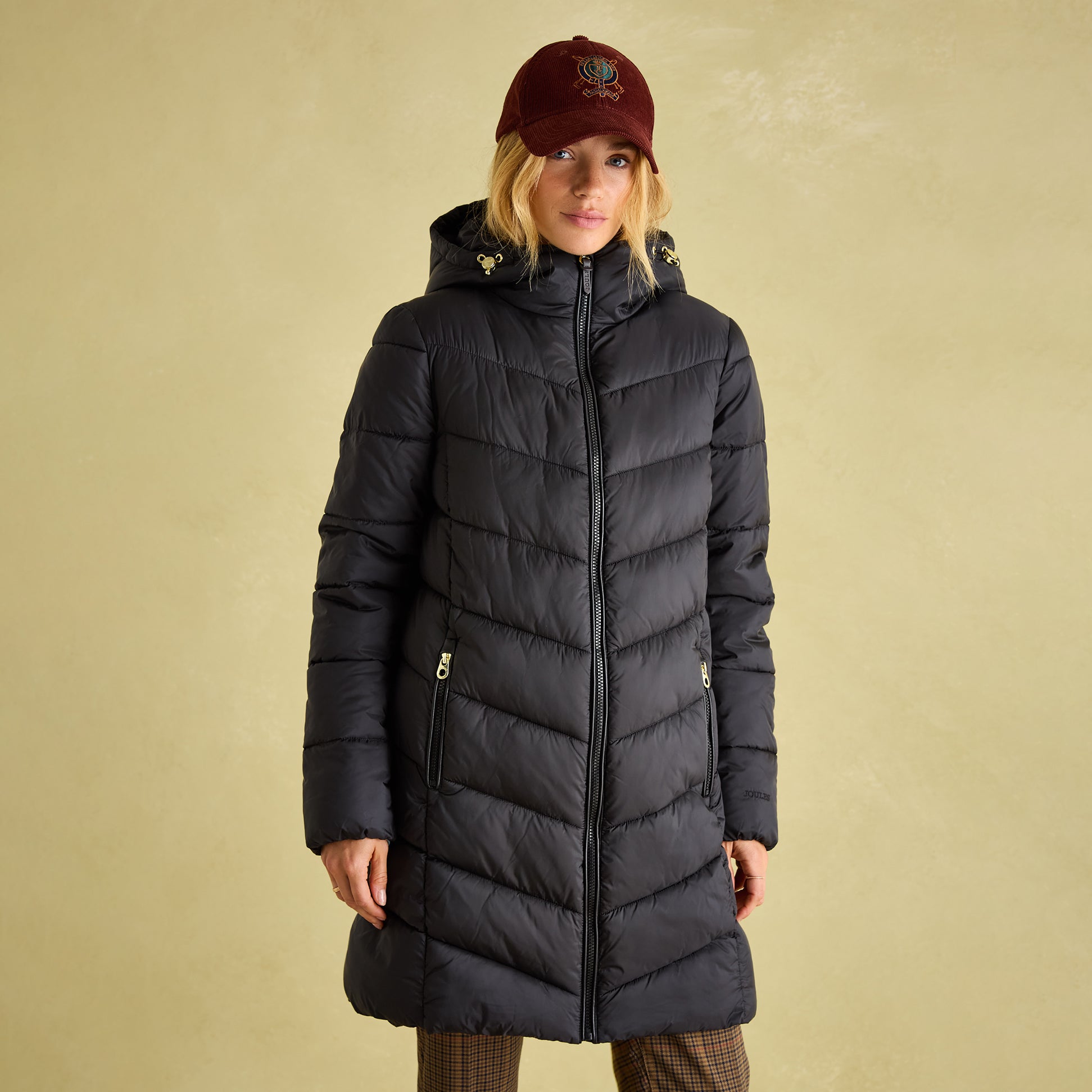 Joules MOORSDALE Womens Mid Length Showerproof Padded Coat with Hood Black