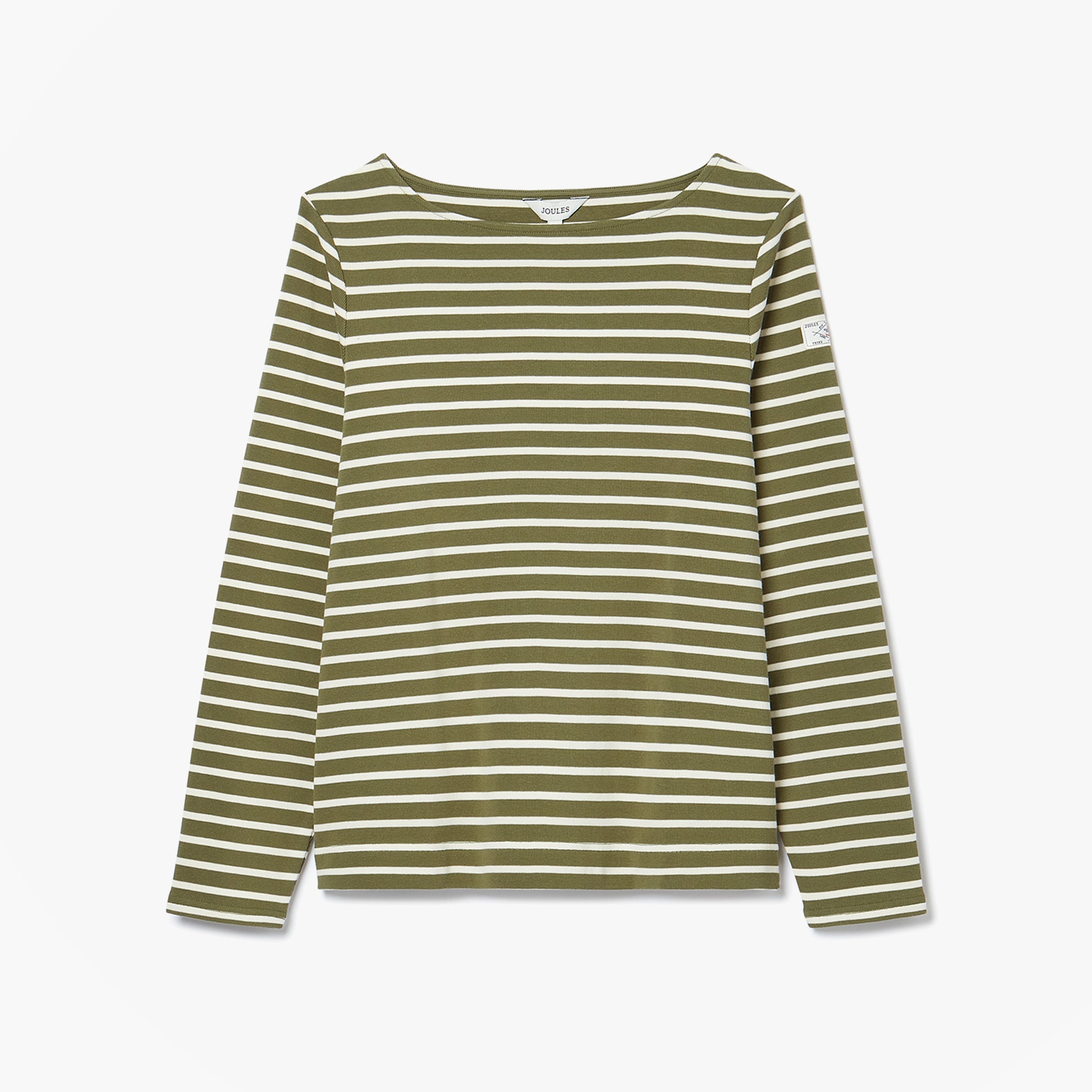 Joules HARBOUR Boat Neck 100% Cotton Breton Top Green Stripe