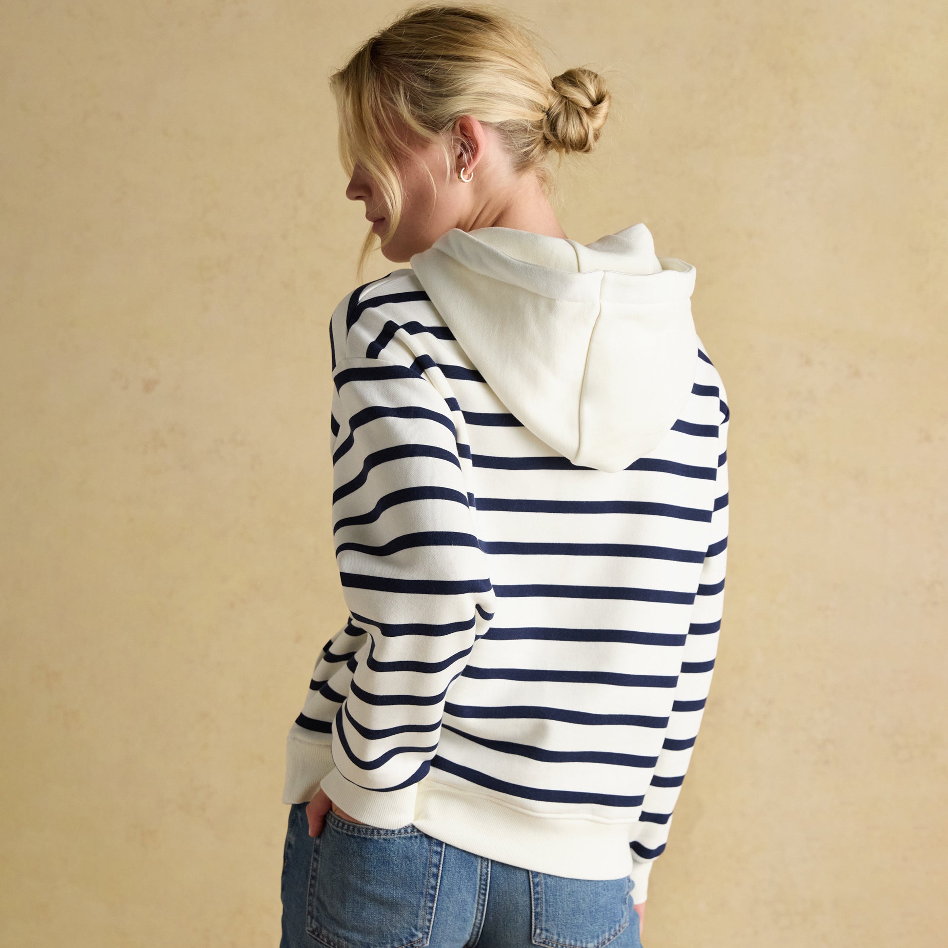 Joules MILBOURNE Womens Hoodie Cream/Navy Stripe