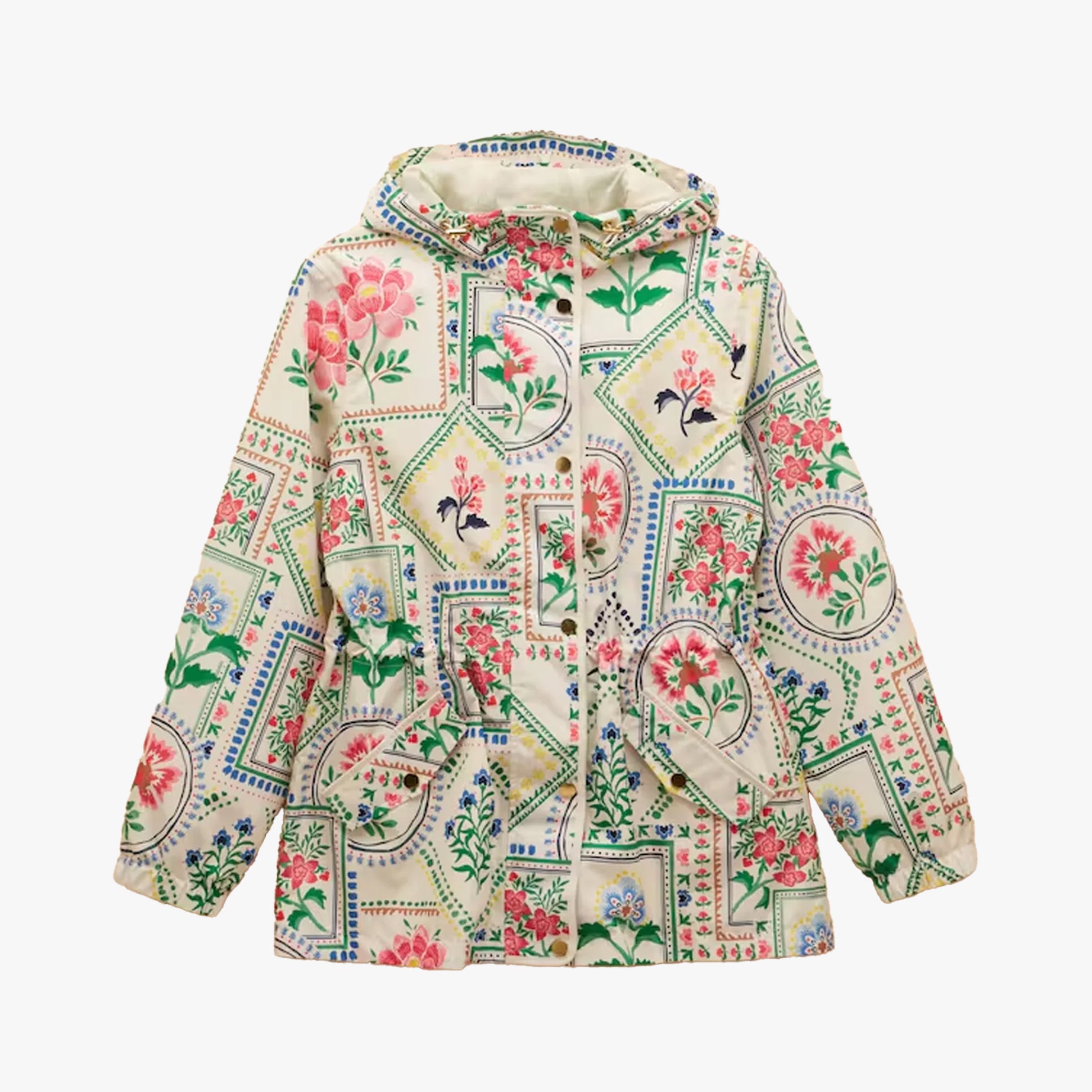 Joules Holt Womens Tile Print Waterproof Packable Raincoat with Hood