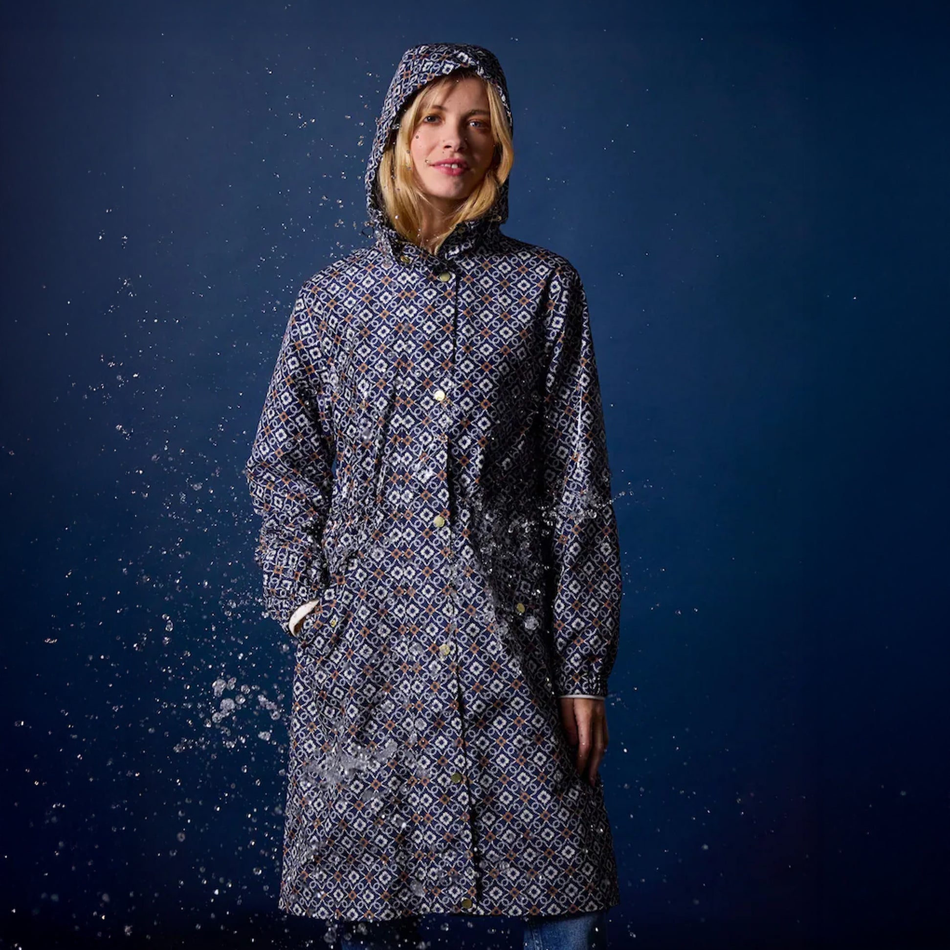 Joules Holkham Womens Waterproof Packable Raincoat With Hood Navy