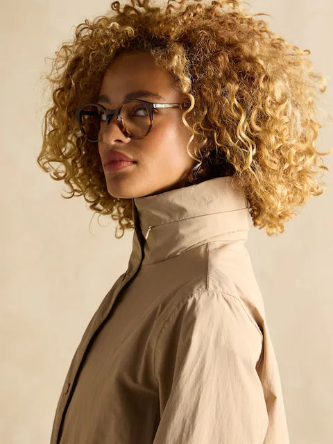 Joules Hensley Womens Waterproof Longline Coat with Packable Hood Tan Brown