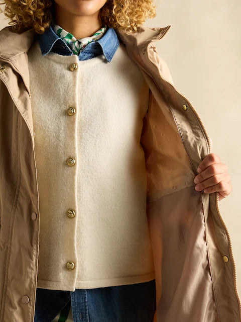 Joules Hensley Womens Waterproof Longline Coat with Packable Hood Tan Brown