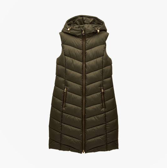Joules Moorsdale Womens Longline Showerproof Padded Gilet Green