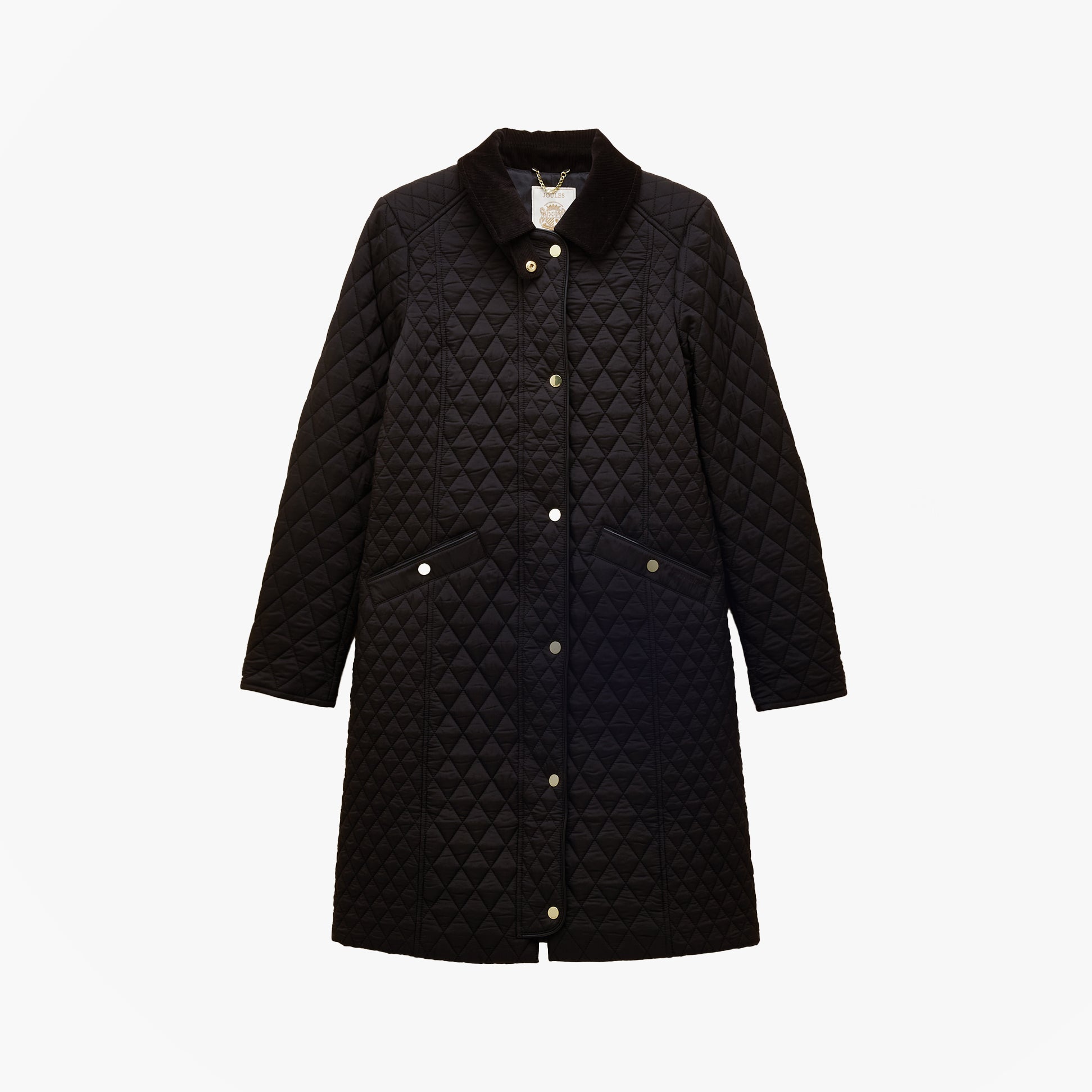 Joules ROSEWELL Longline Quilted Showerproof Coat with Collar Black