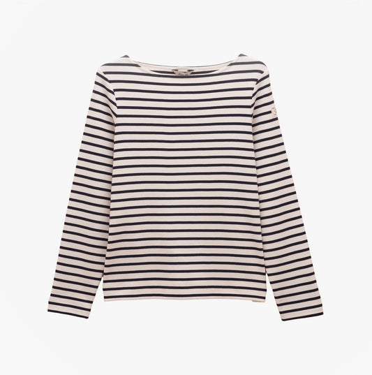 Joules Harbour Boat Neck 100% Cotton Breton Top Cream/Navy