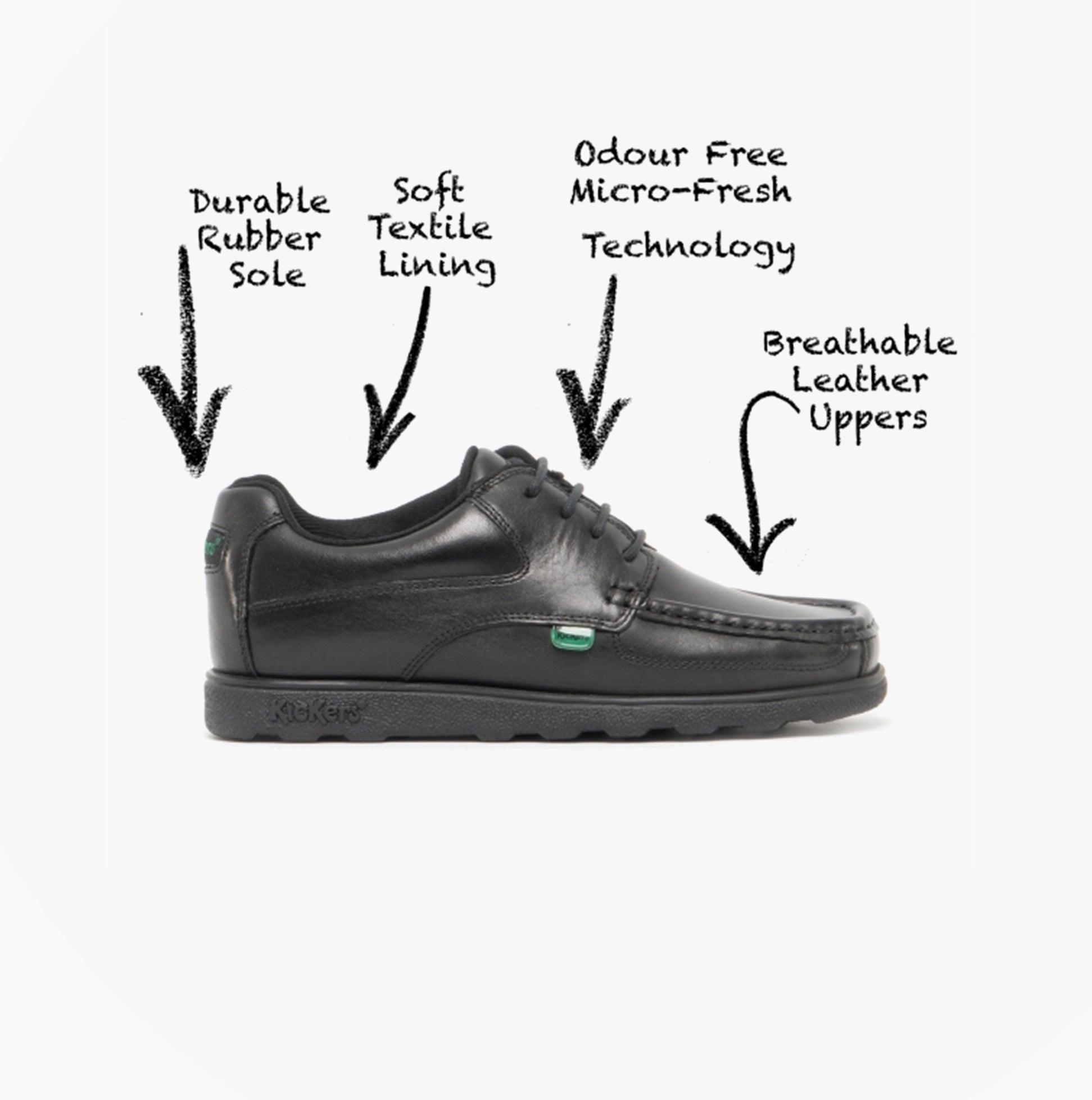 Kickers 114243 FRAGMA LACE 4 EYE Boys School Shoes Black