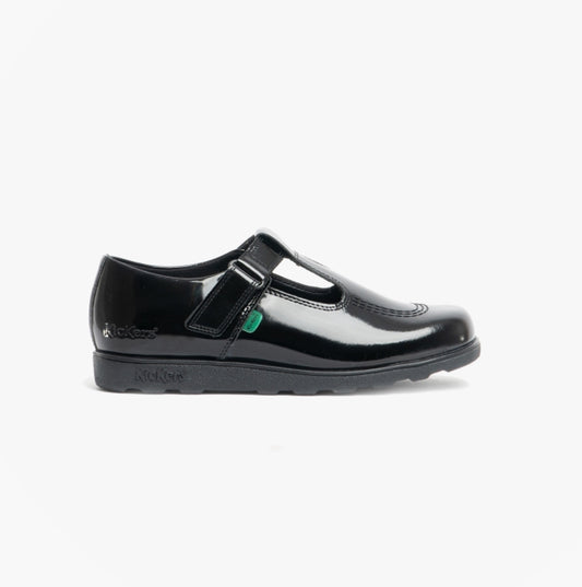 Kickers 115177 FRAGMA T-BAR Girls School Shoes Patent Black