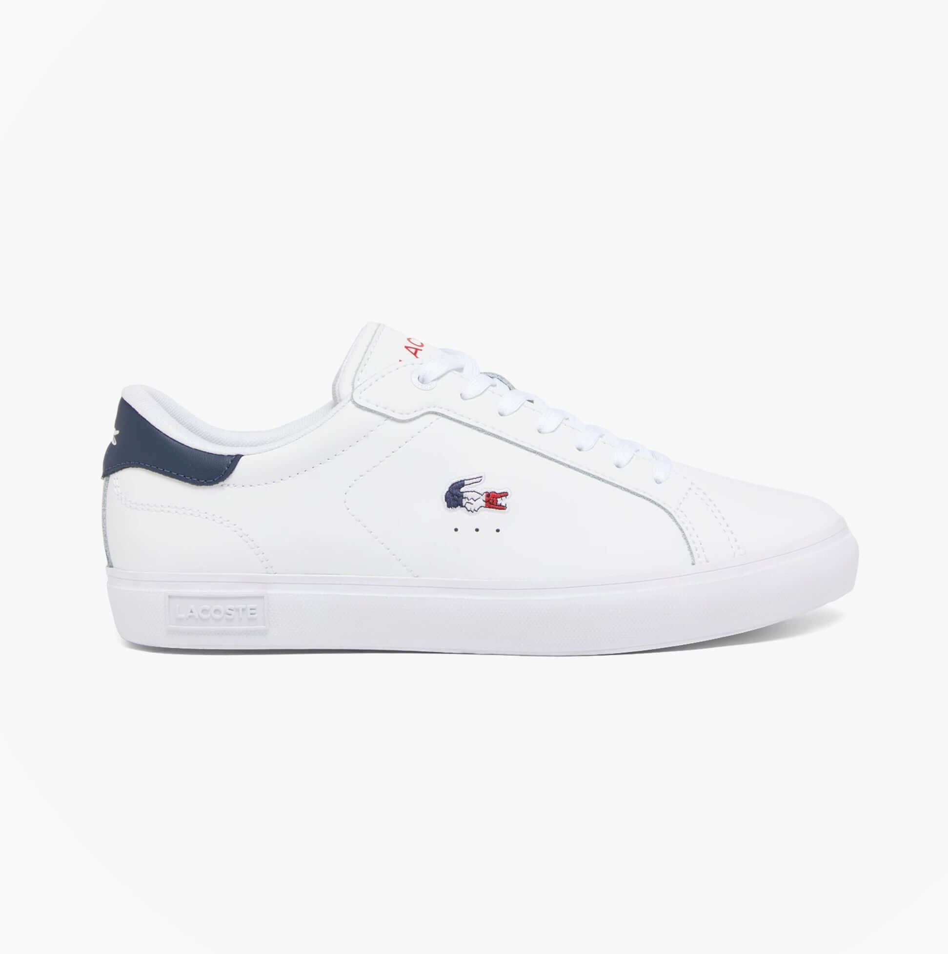 Lacoste POWERCOURT Mens Court Trainers Trainers White/Navy/Red