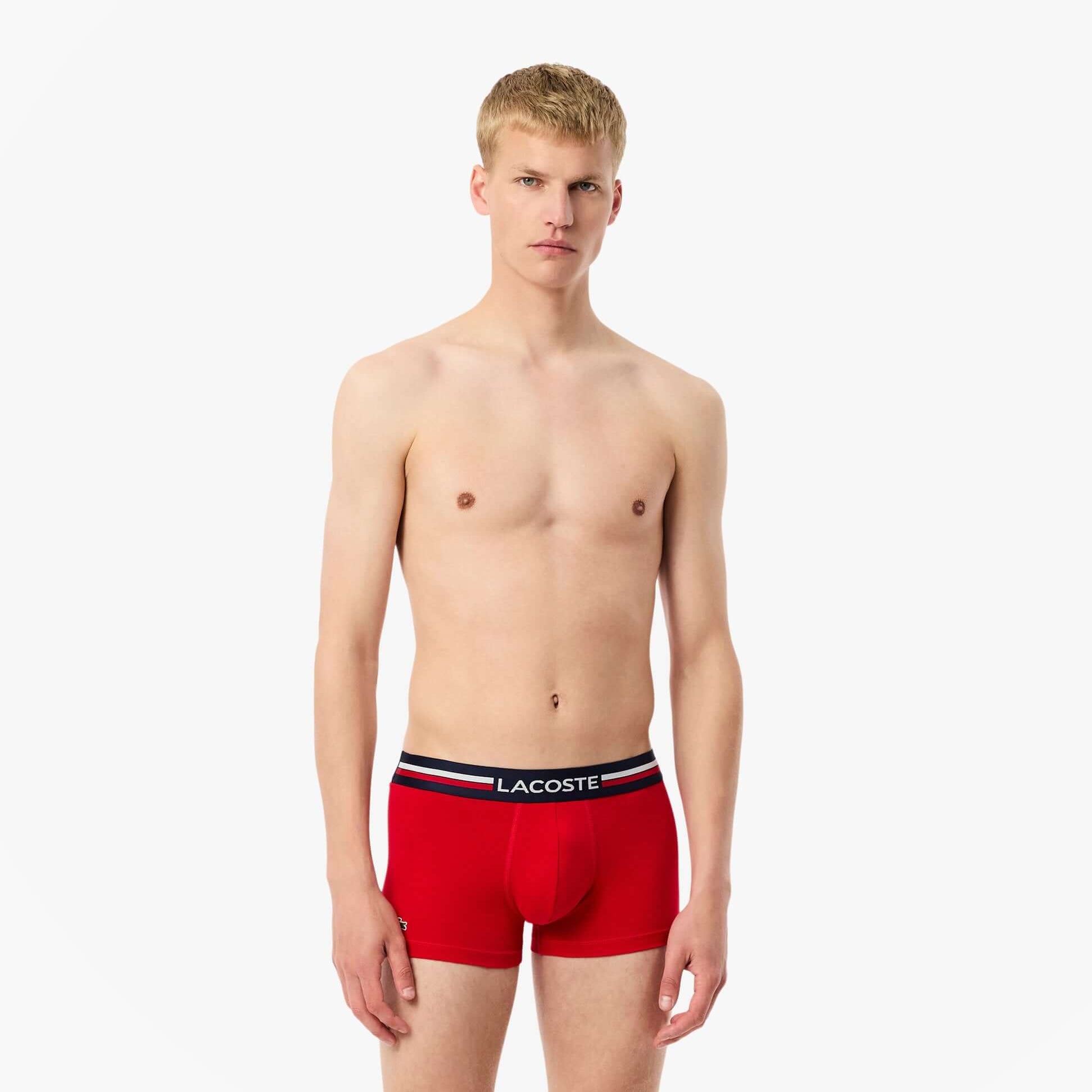 Lacoste 3 Pack Trunks Mens Trunks Navy Blue/Silver Chine/Red