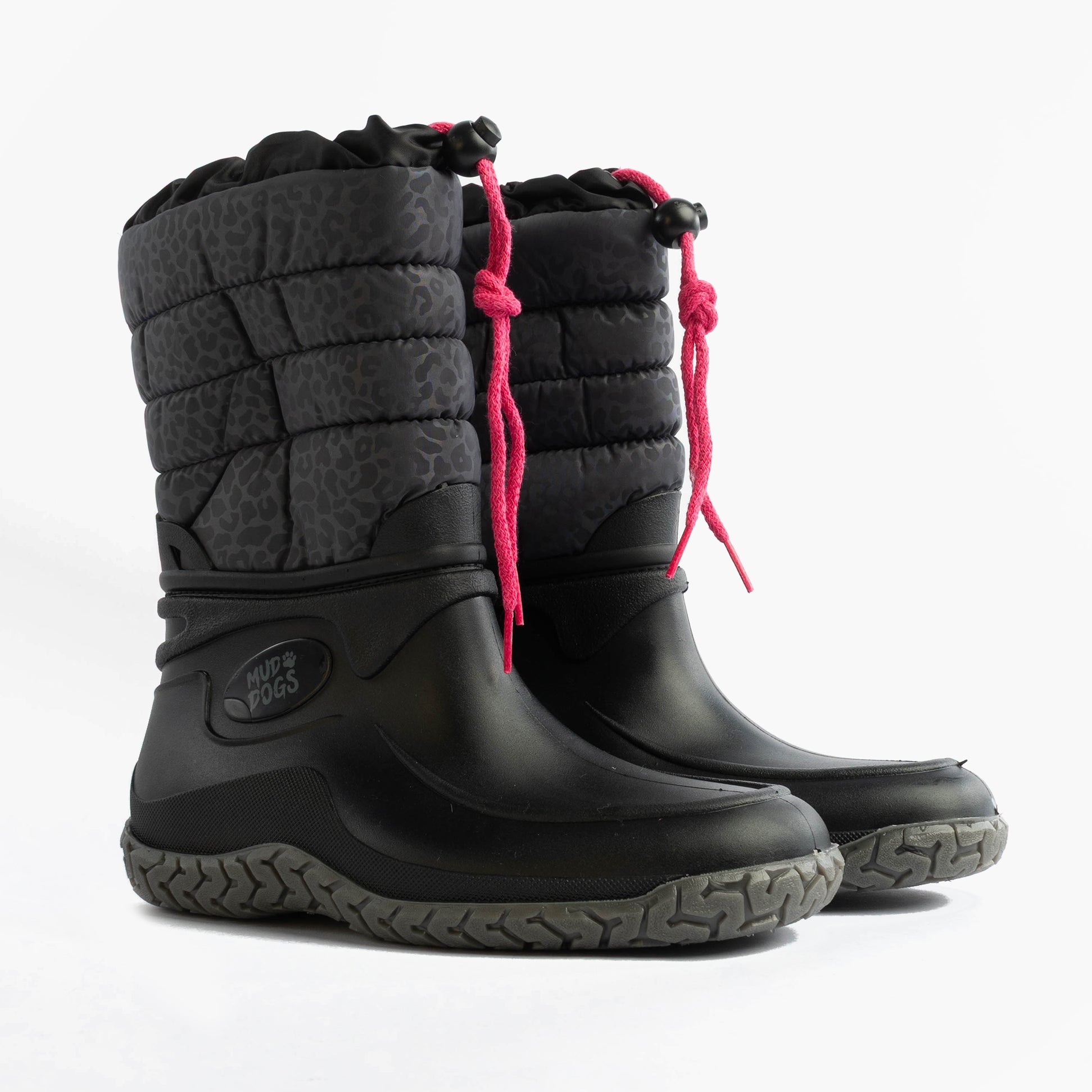 Mud Dogs NORDIC Womens Warm Lined Boots Black/Pink Leopard