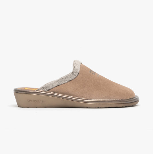 Nordikas 238 (AFELPADO) Womens Suede Mule Slippers Brown