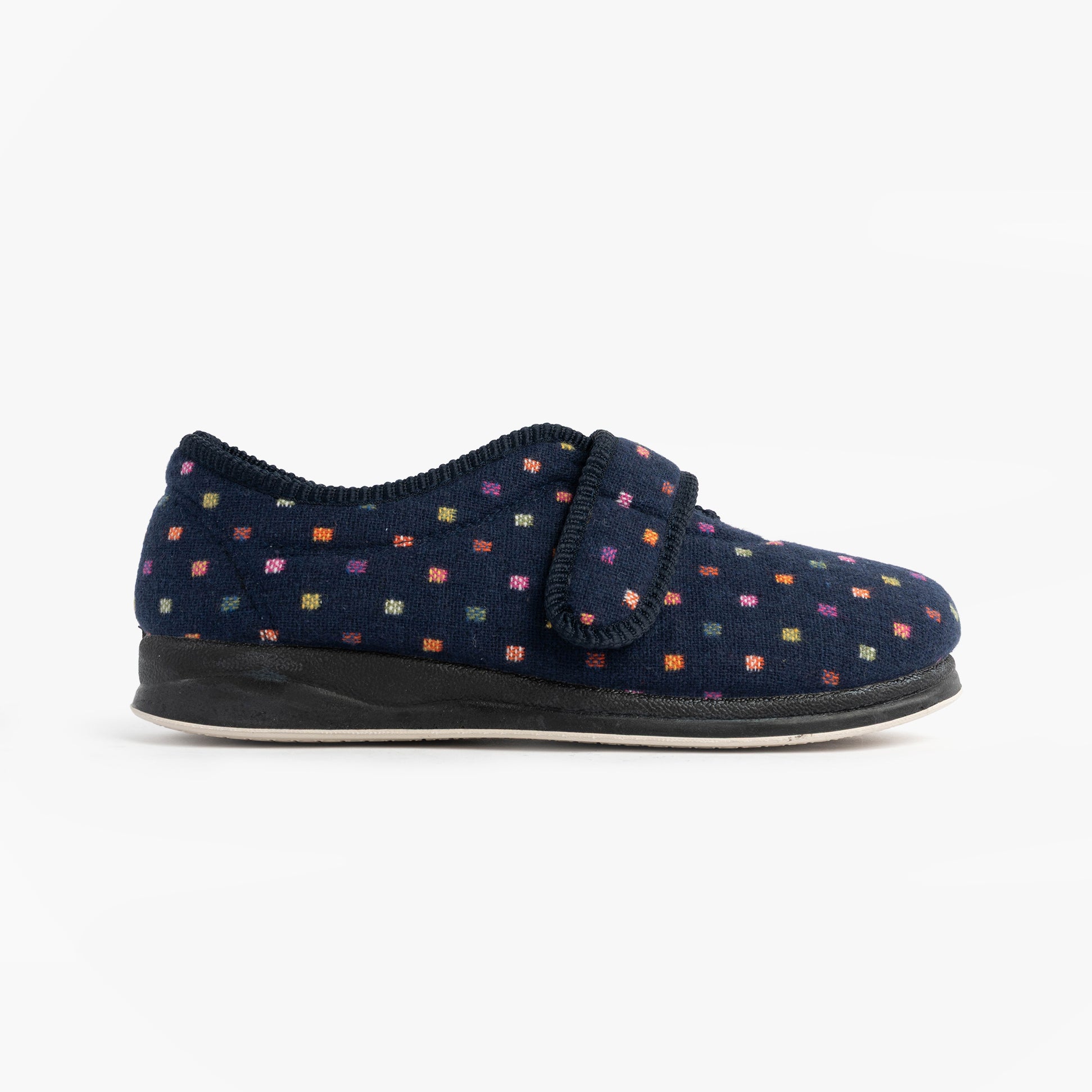 Padders CAMILLA Womens (2E Fit) Touch Fasten Polka Dot Slippers Navy/Multi