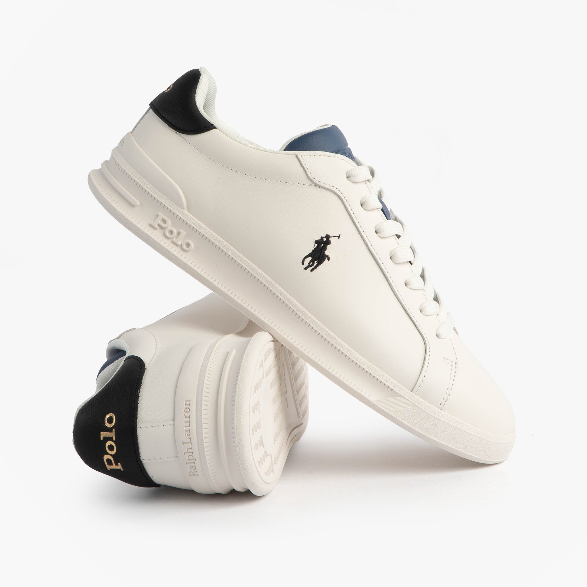 Polo Ralph Lauren Mens Heritage Court II Leather Trainer Off White/Blue