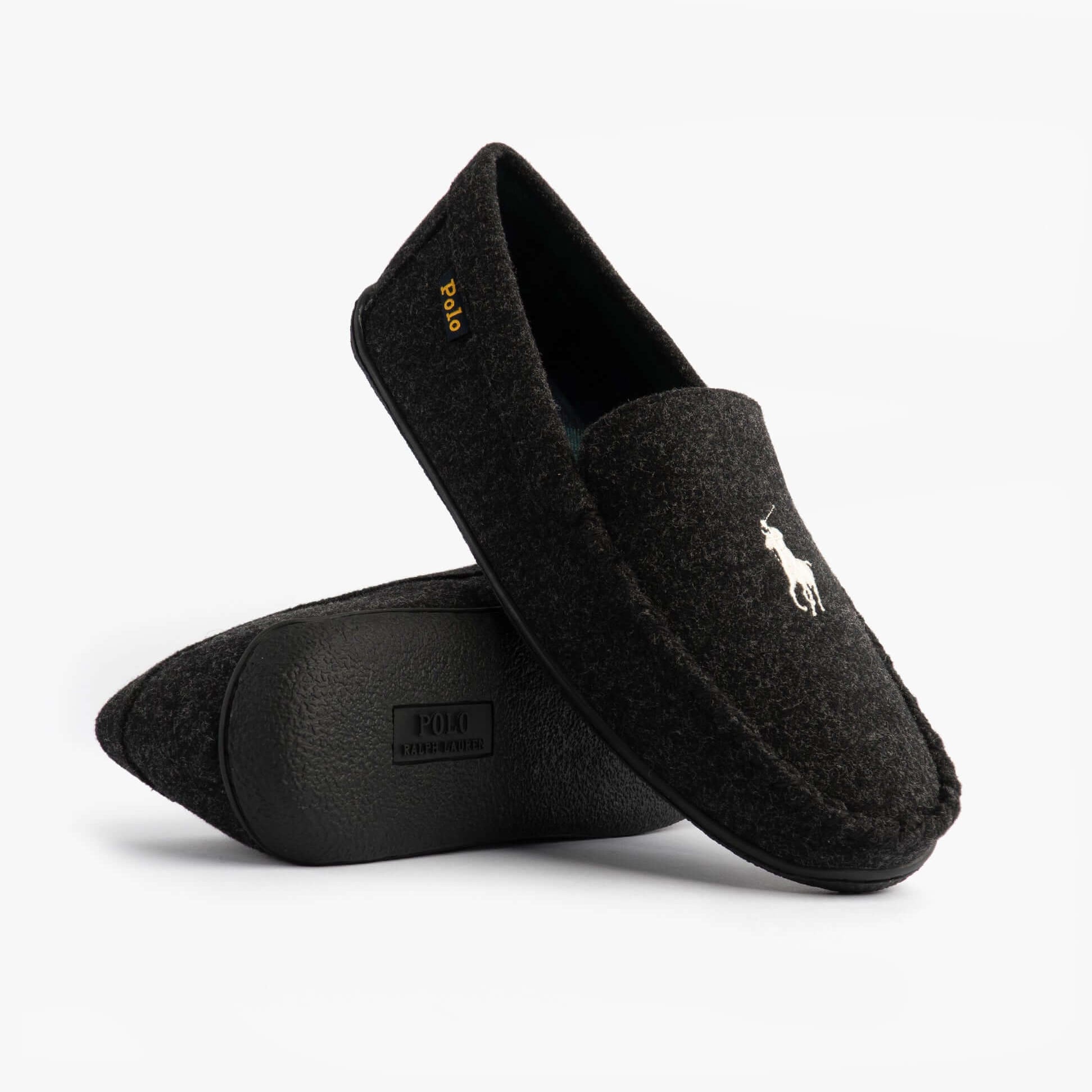 Polo Ralph Lauren BRENAN WOOL Mens Dress Shoe Slippers Black/Cream