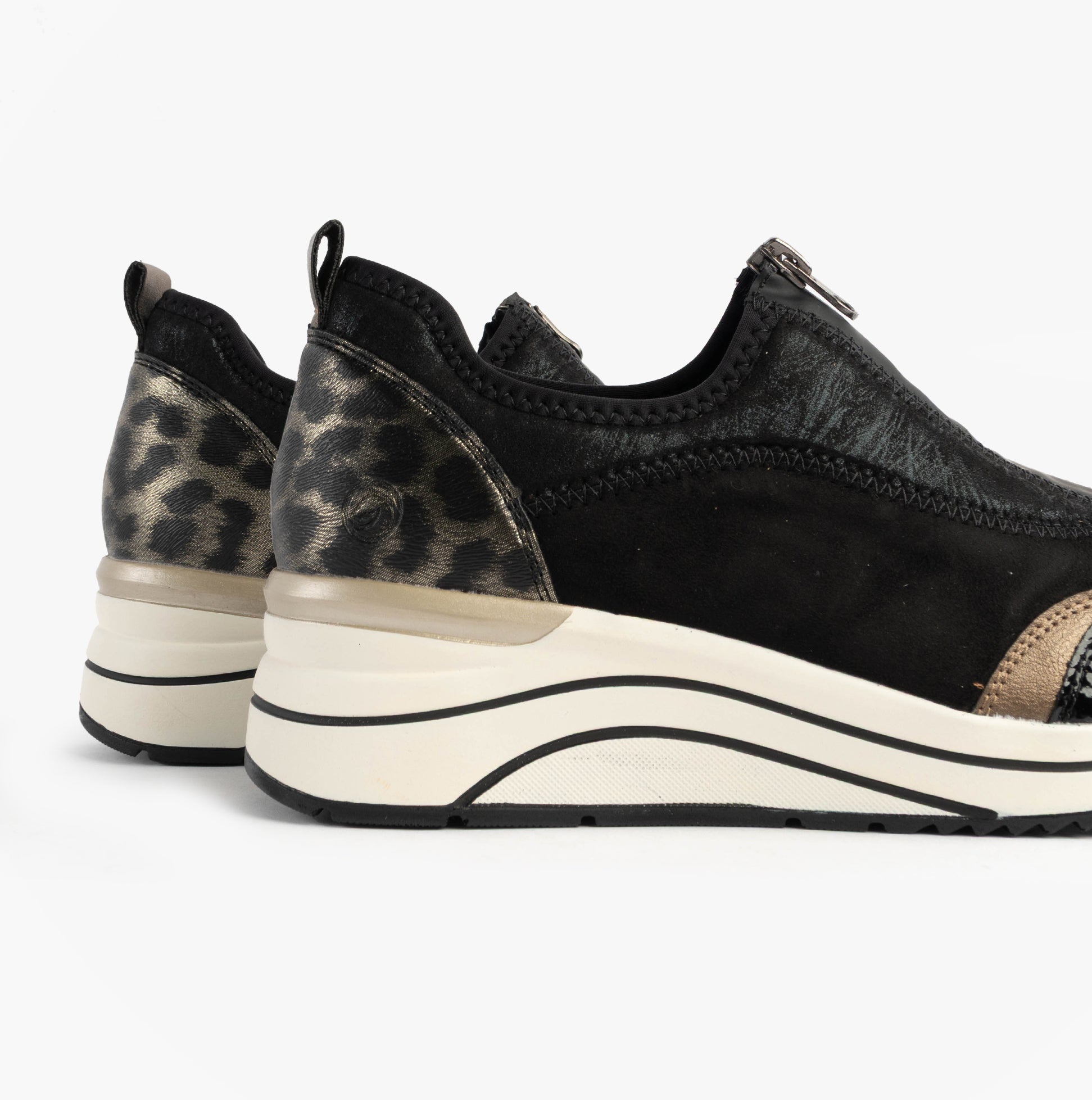 Remonte D0T08-02 Womens Front Zip Wedge Trainer Black