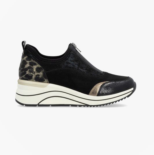 Remonte D0T08-02 Womens Front Zip Wedge Trainer Black