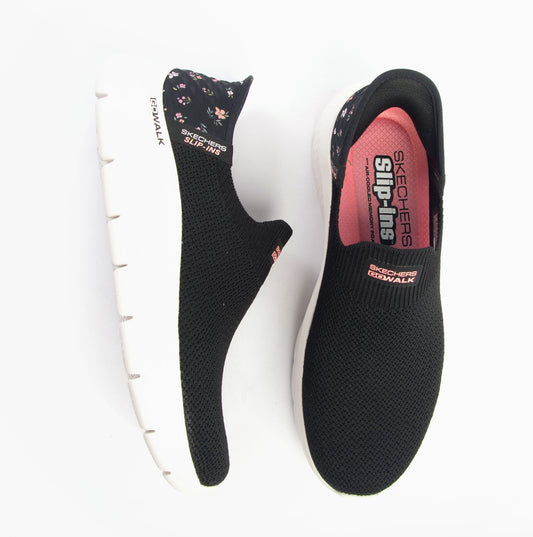 Skechers GO WALK FLEX - SUNSET ROSE Womens Trainers Black/Pink