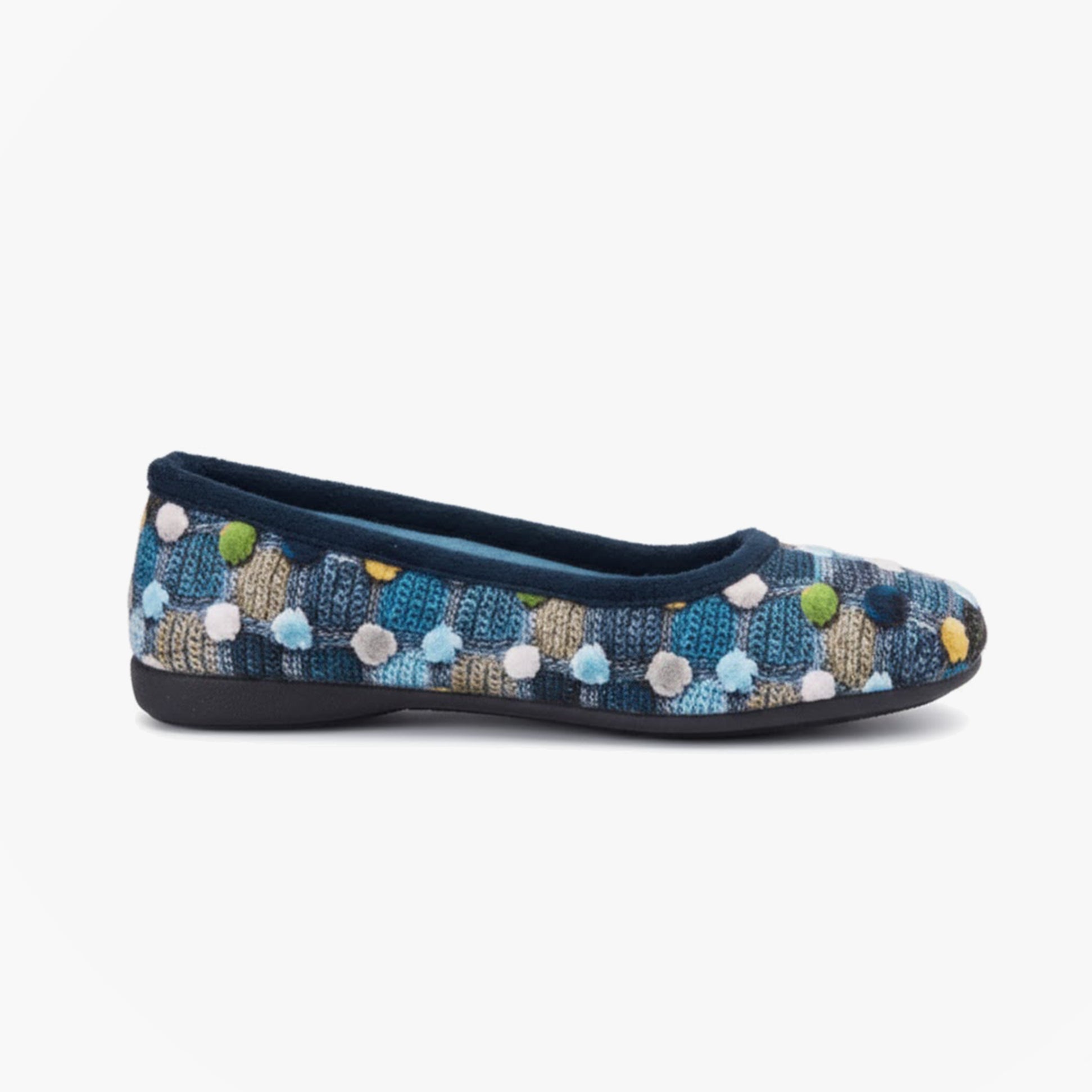 Sleepers SAMIRA Womens Polka Dot Velour Lined Ballet Slippers Blue/Multi