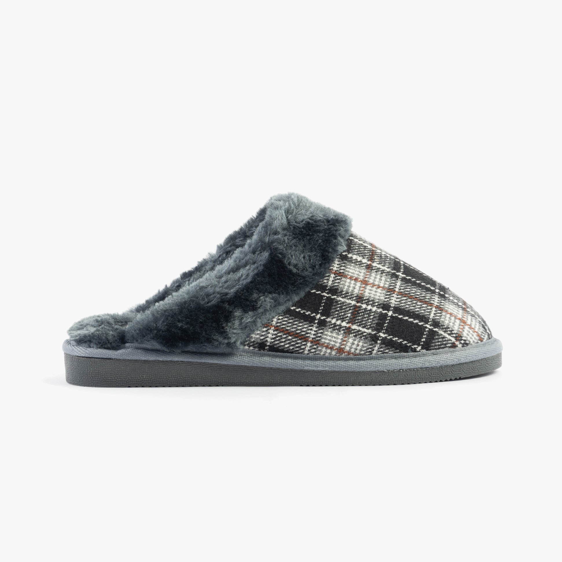 Sleepers LEYLA Womens Fur Cuff Mules Black/Grey Check