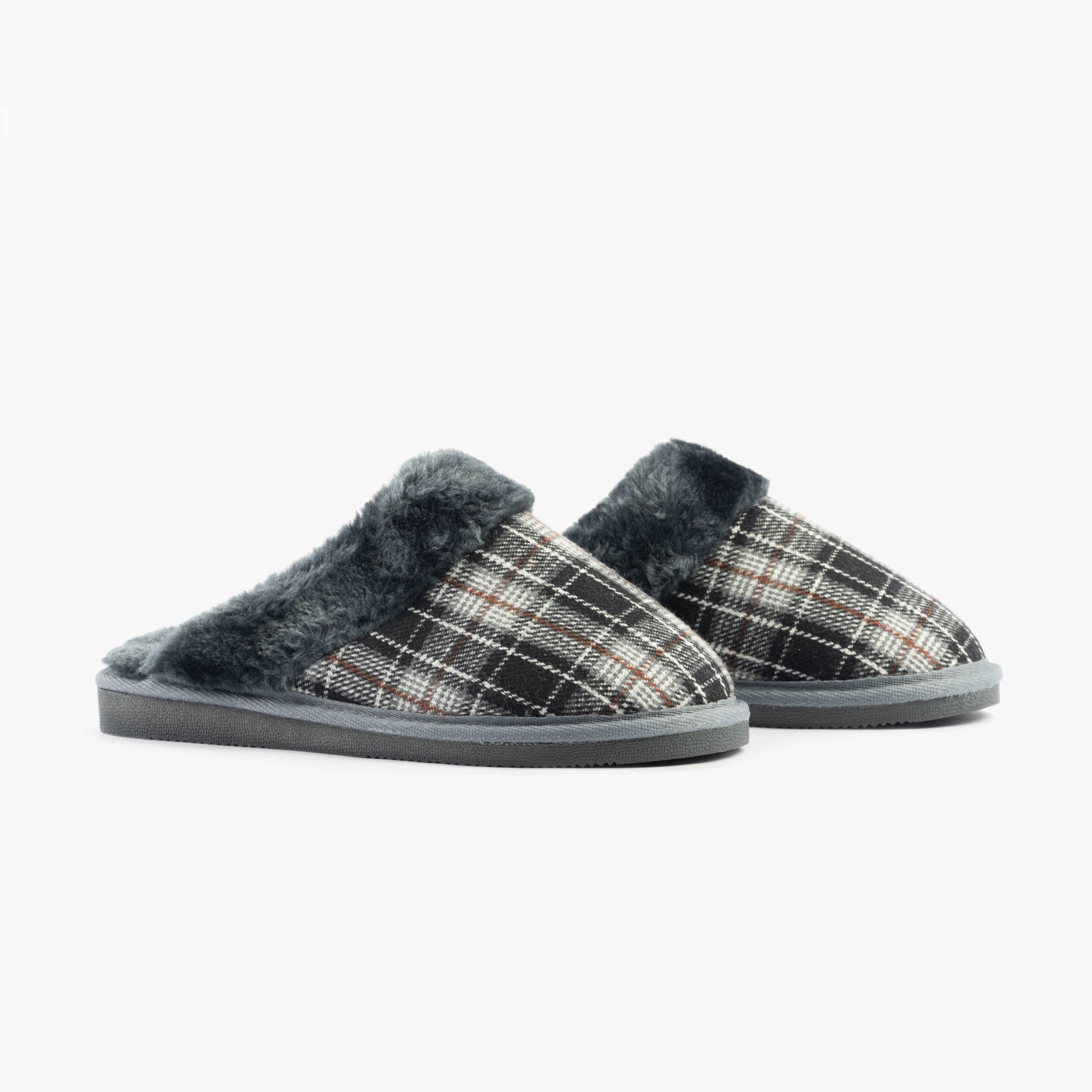 Sleepers LEYLA Womens Fur Cuff Mules Black/Grey Check