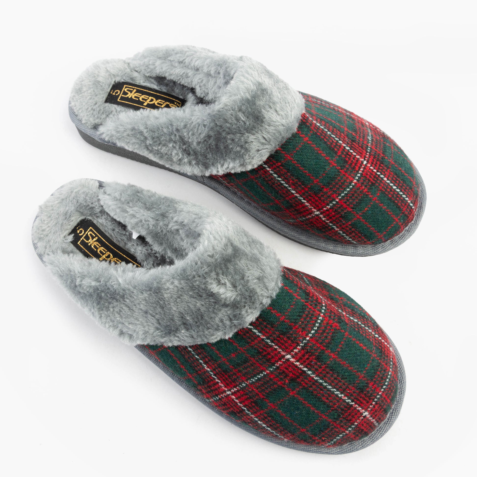 Sleepers LEYLA Womens Fur Cuff Mules Red Check