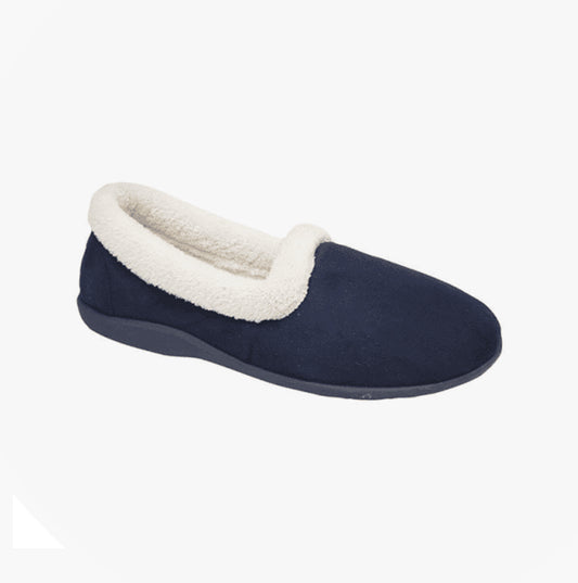 Sleepers SANDIE II Womens Textile Collared Full Slippers Navy
