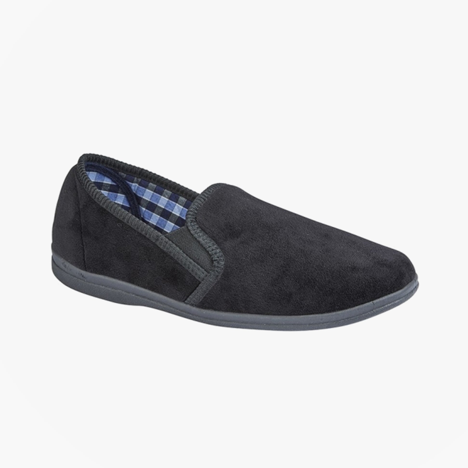 Sleepers WILSON Mens Twin Gusset Slipper Black Plush Velour