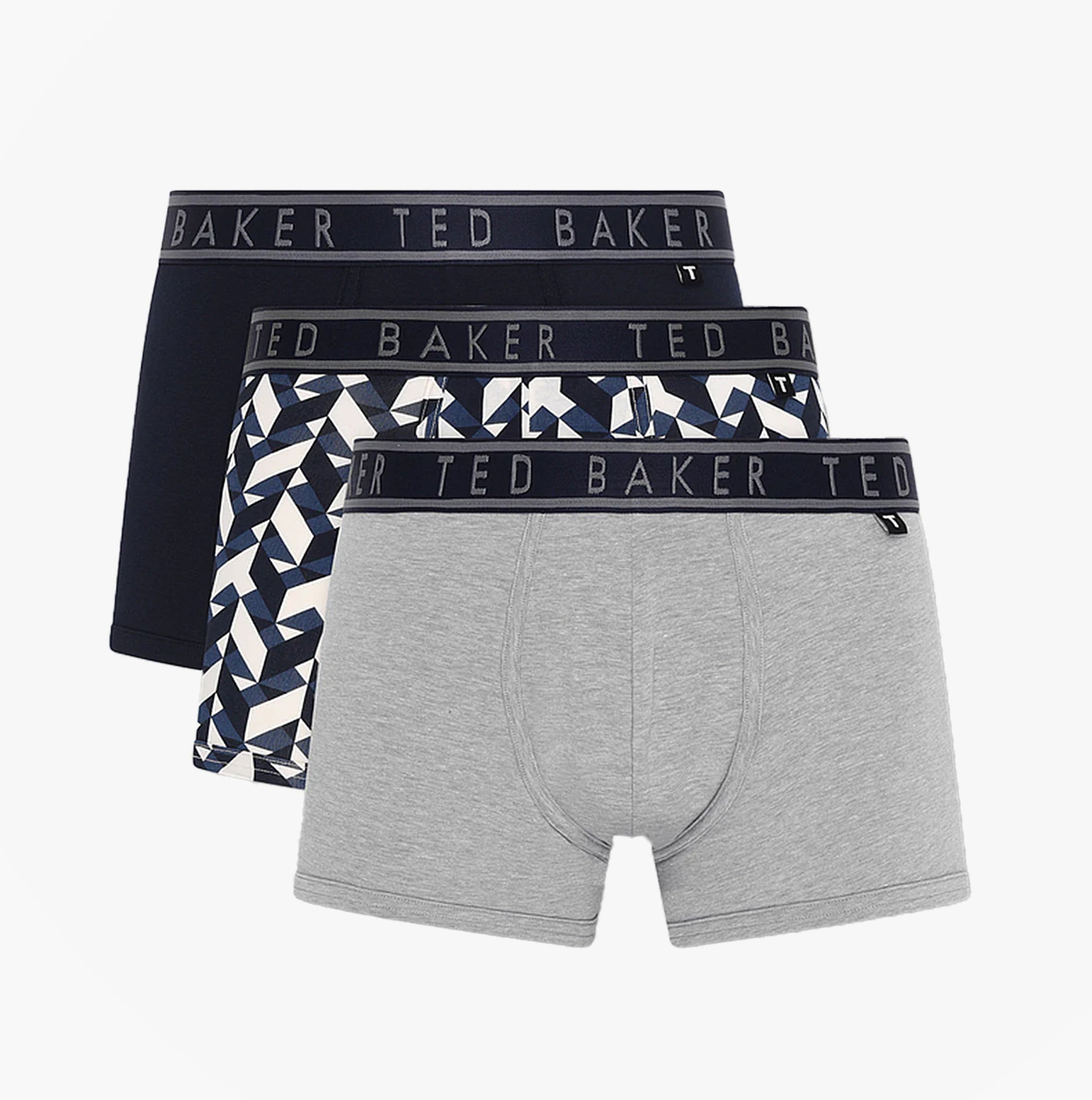 Ted Baker 3 Pack Cotton Trunks Mens Navy/Chevron/Heather Grey