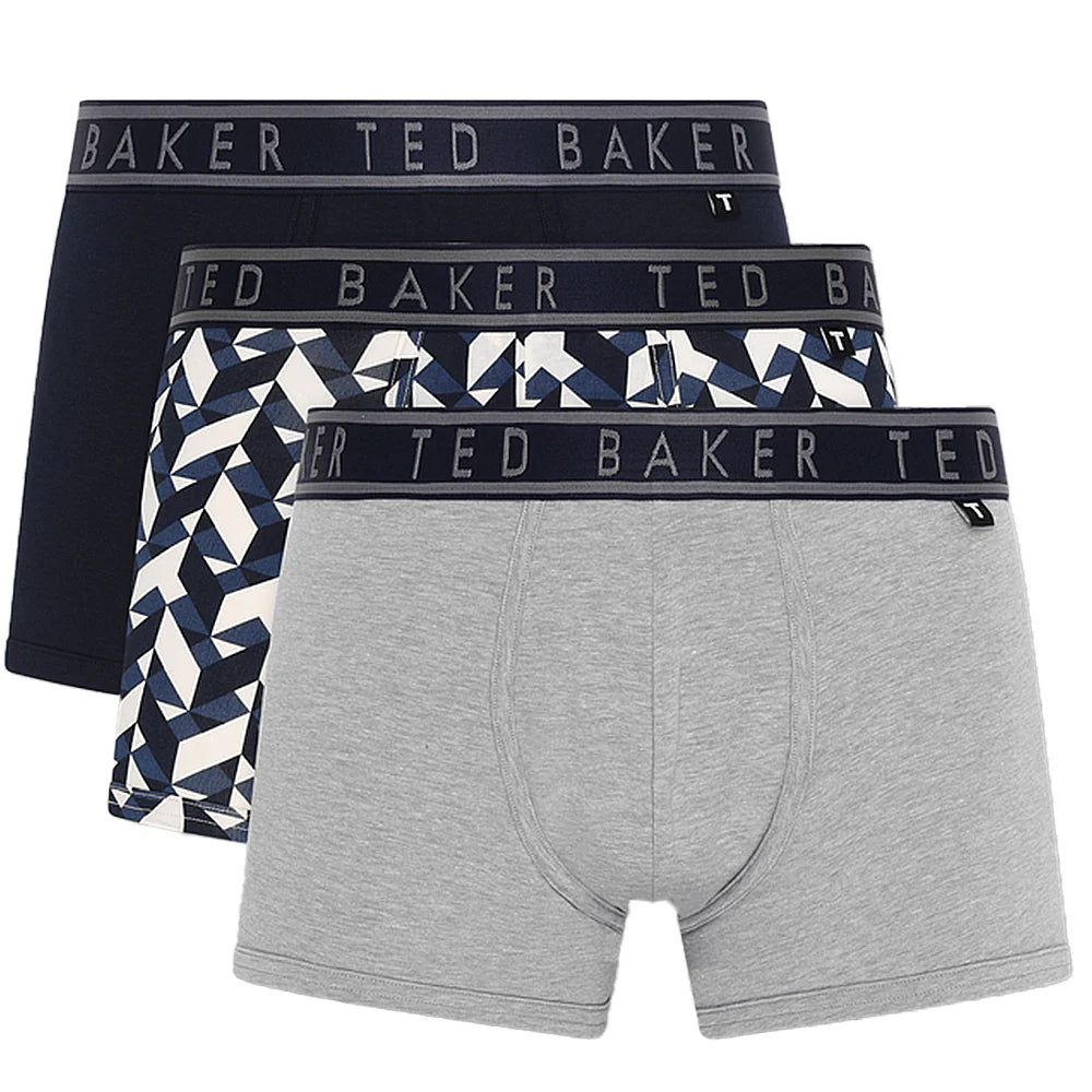 Ted Baker 3 Pack Cotton Trunks Mens Navy/Chevron/Heather Grey