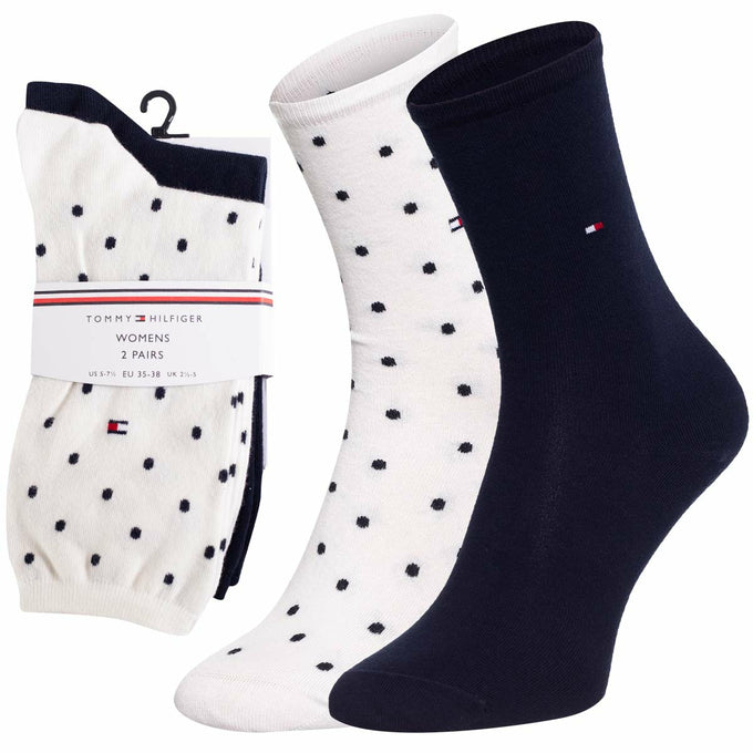 Tommy Hilfiger 2 Pack Womens Crew Dot Socks White