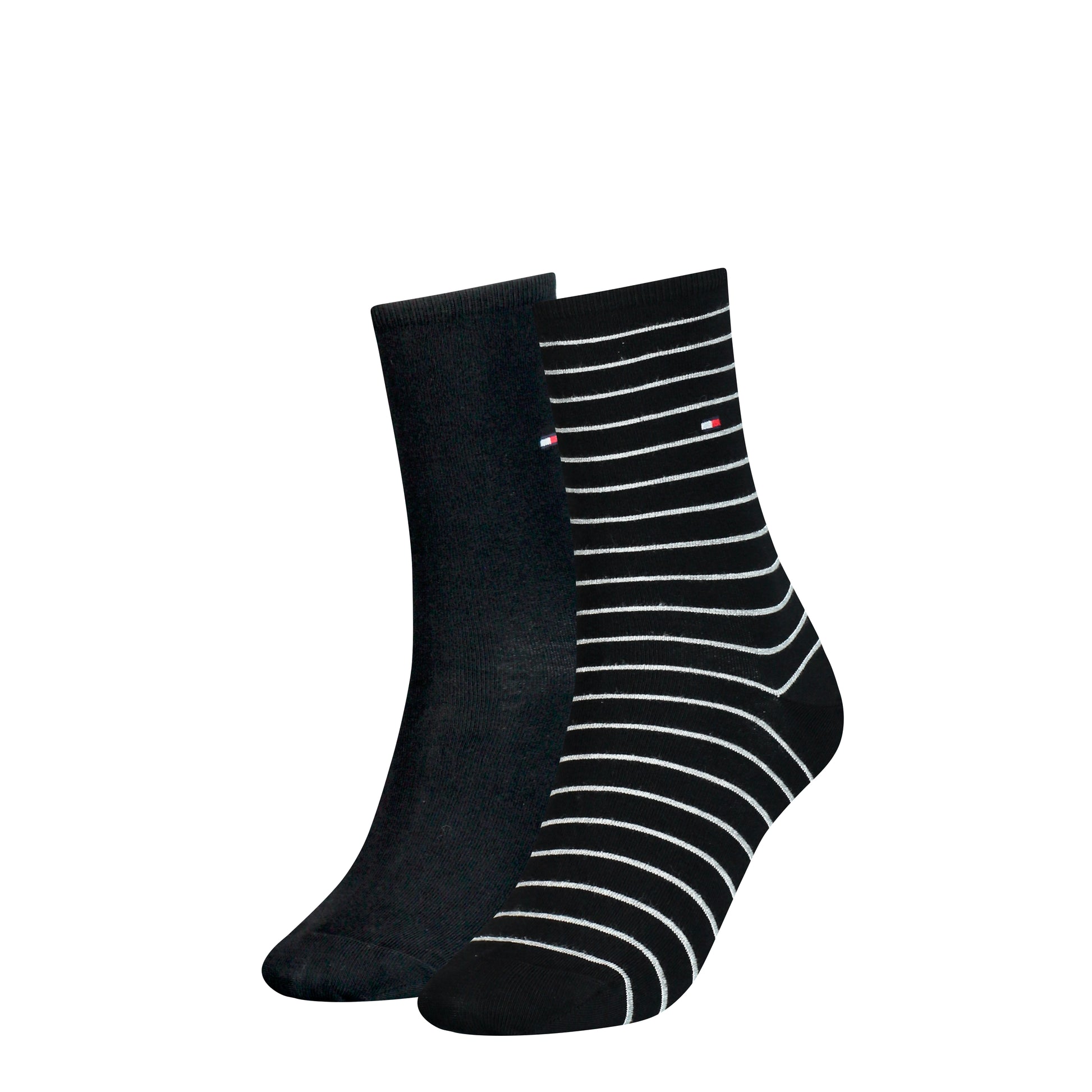 Tommy Hilfiger 2 Pack Womens Crew Stripe Socks Black