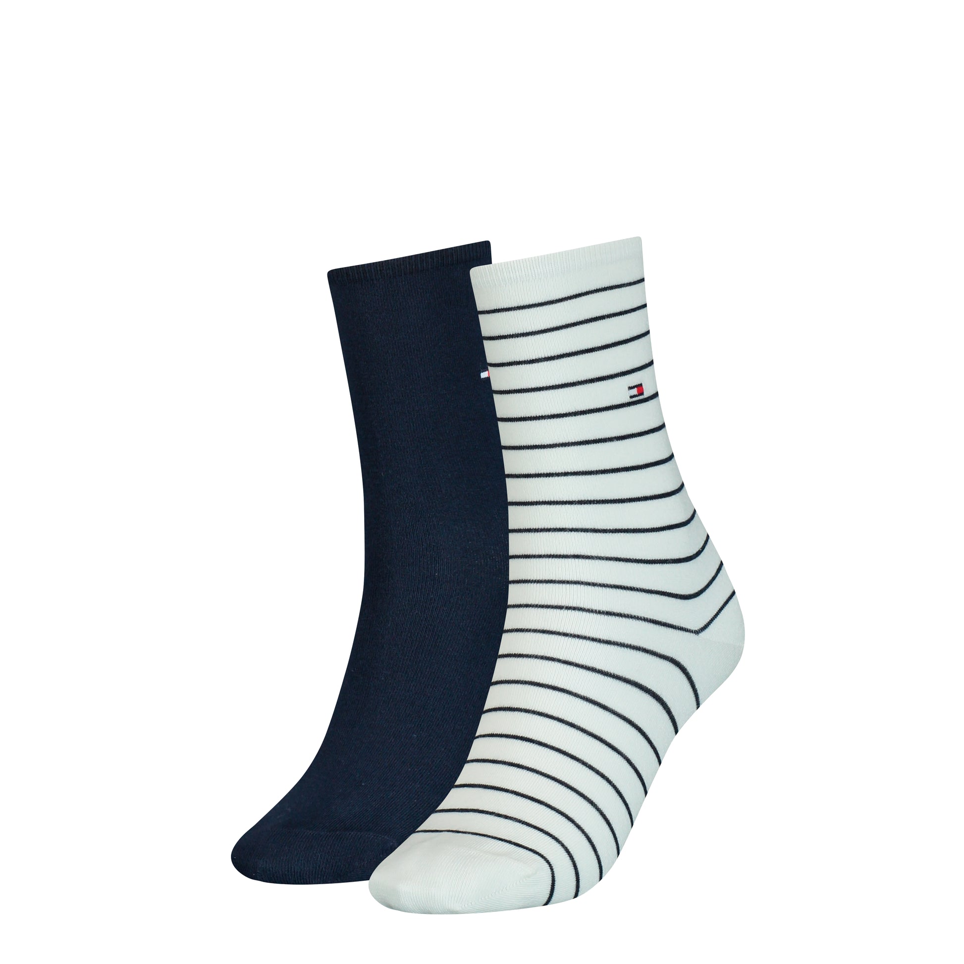 Tommy Hilfiger 2 Pack Womens Crew Stripe Socks White