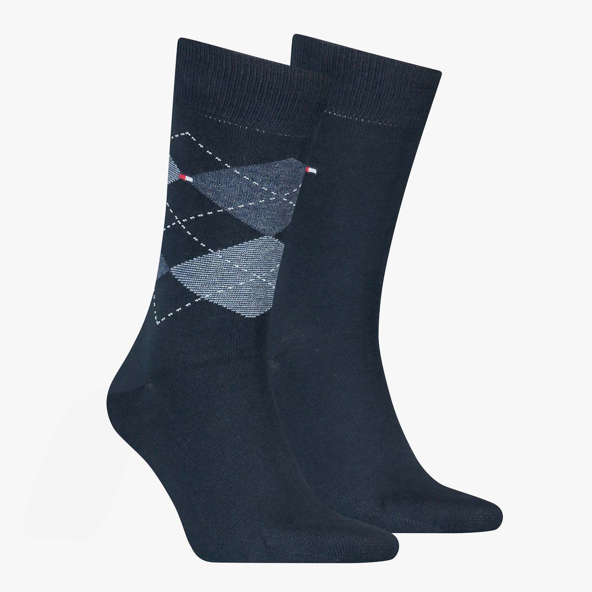 Tommy Hilfiger 2 Pack Mens Crew Checked Socks Navy