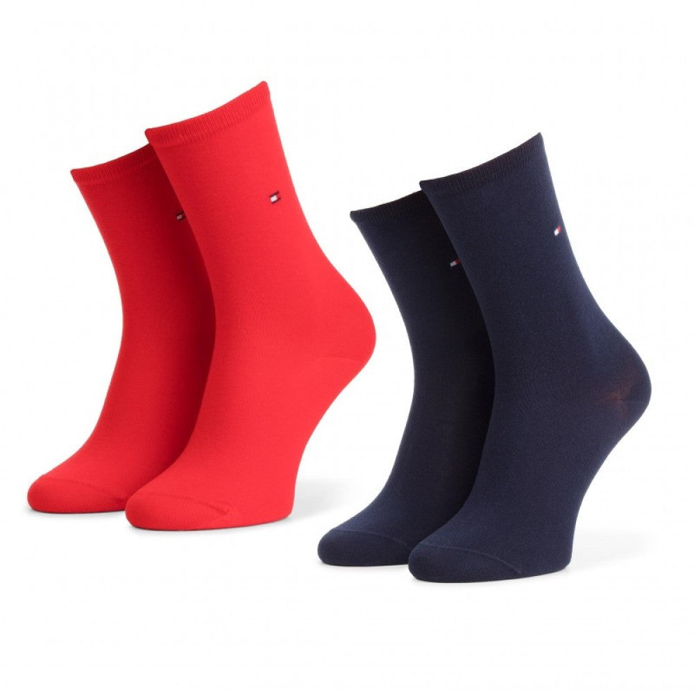 Tommy Hilfiger 2 Pack Womens Crew Socks Red/Navy