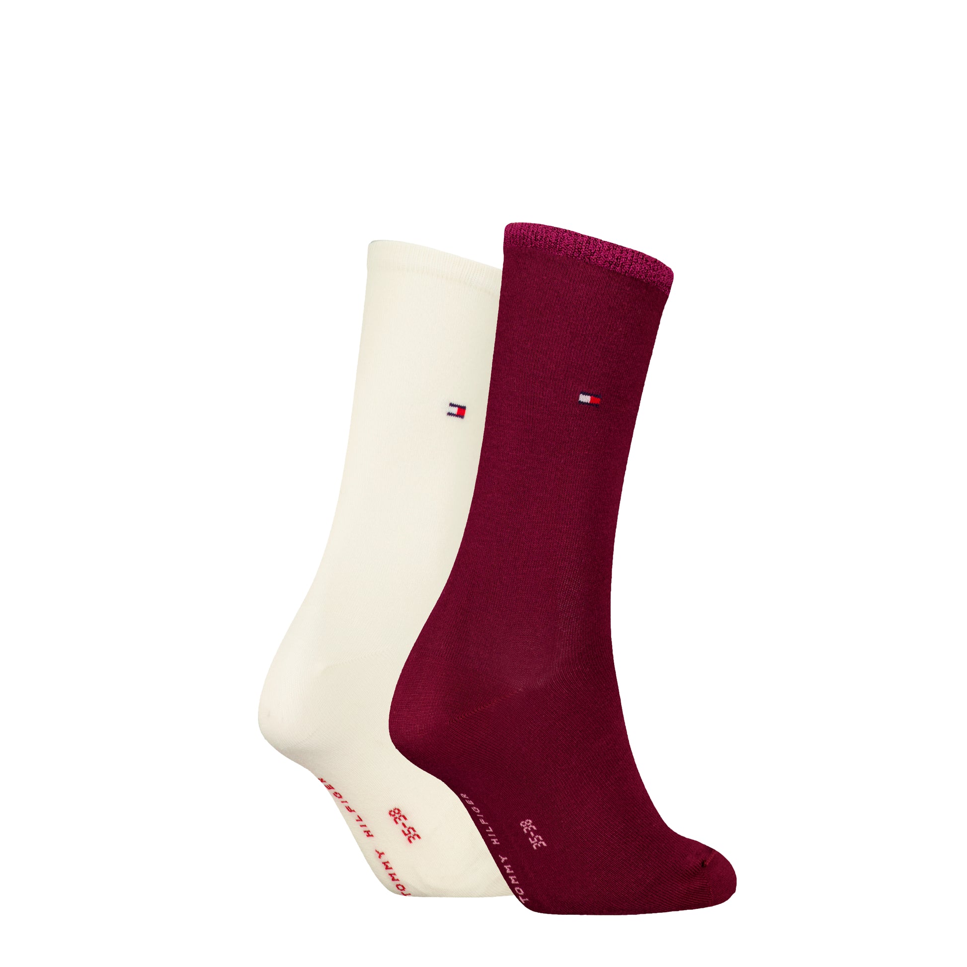 Tommy Hilfiger 2 Pack Womens Crew Socks Deep Rouge