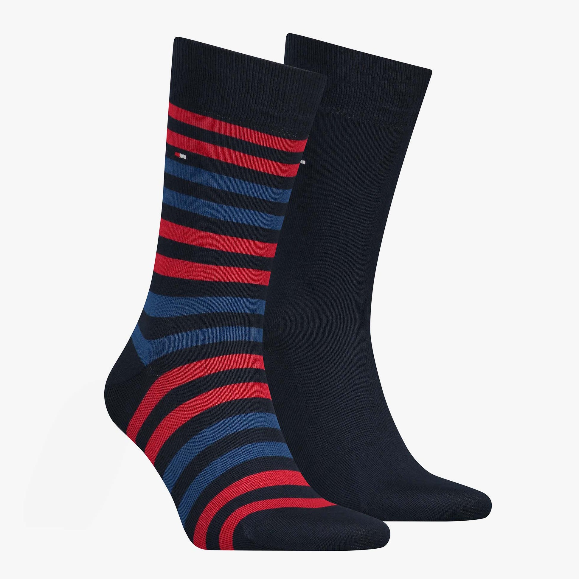 Tommy Hilfiger 2 Pack  Mens Crew Stripe Socks Red/Navy
