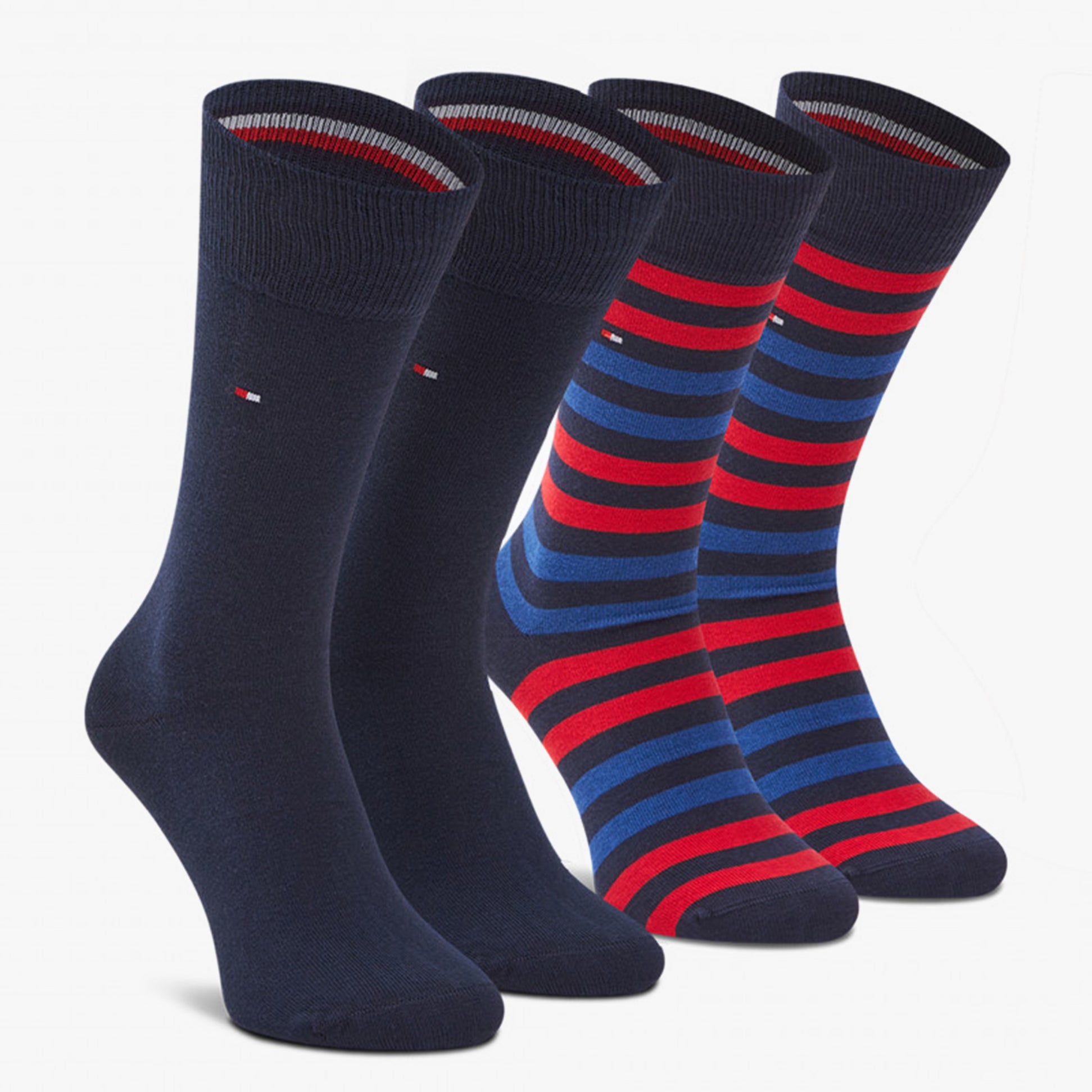 Tommy Hilfiger 2 Pack  Mens Crew Stripe Socks Red/Navy