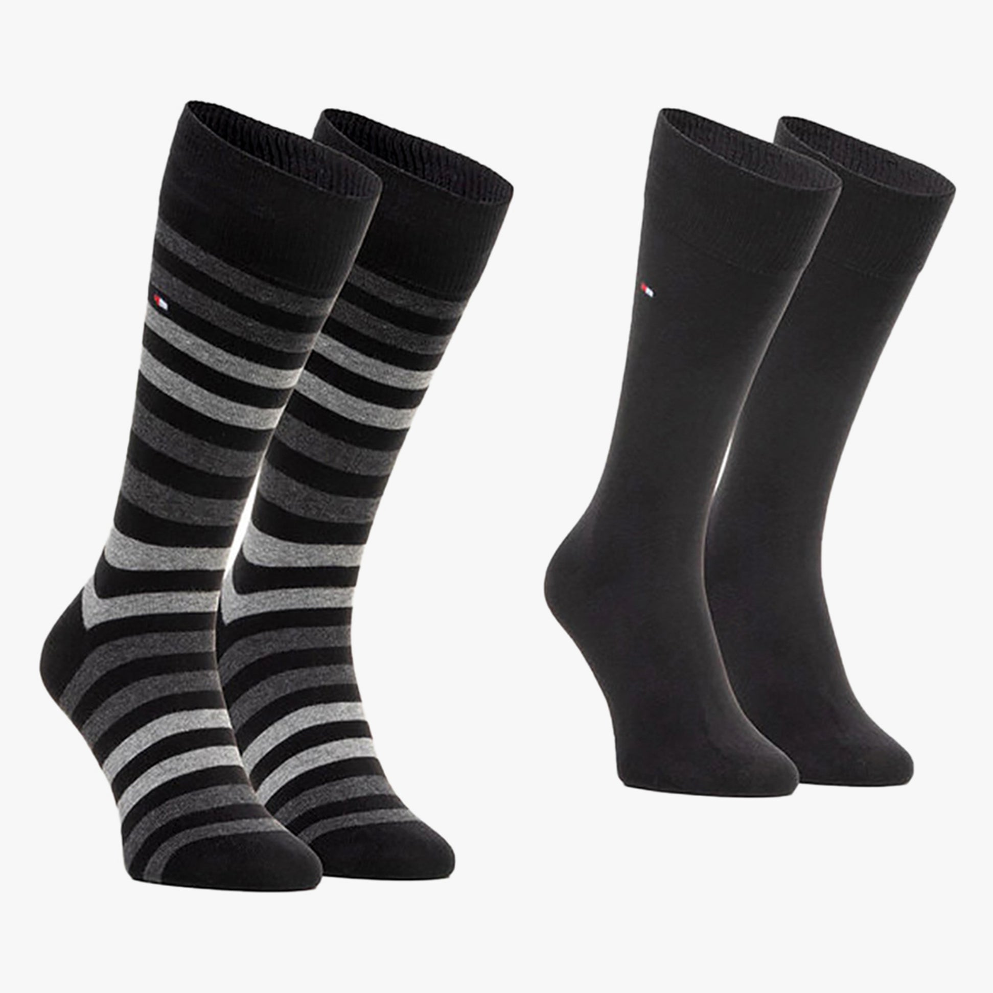 Tommy Hilfiger 2 Pack  Mens Crew Stripe Socks Black