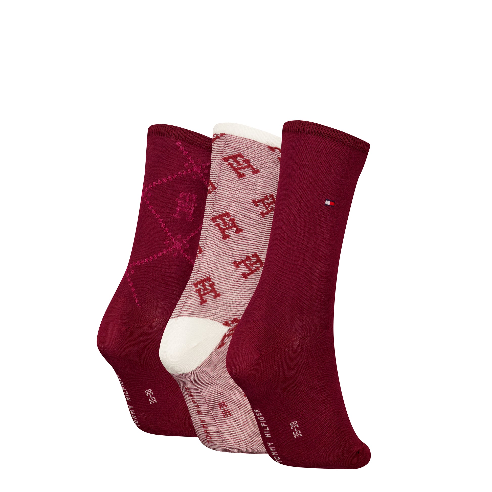 Tommy Hilfiger 3 Pack Giftboxed Monogram Womens Crew Socks Red