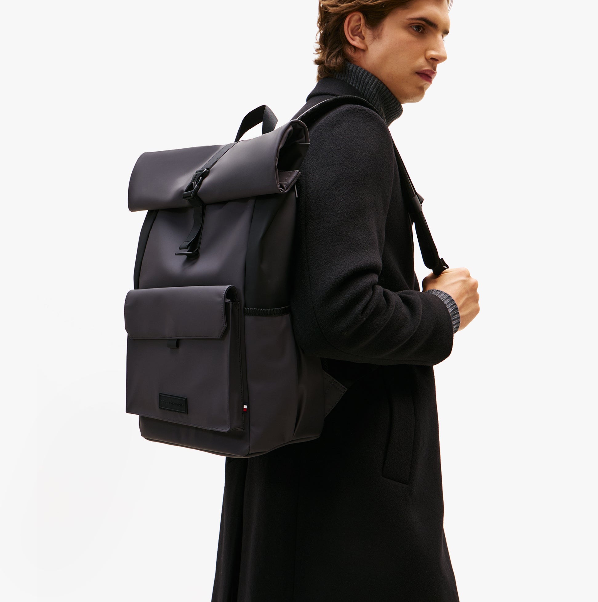 Tommy Hilfiger Mens Roll Top Backpack Charcoal Gray