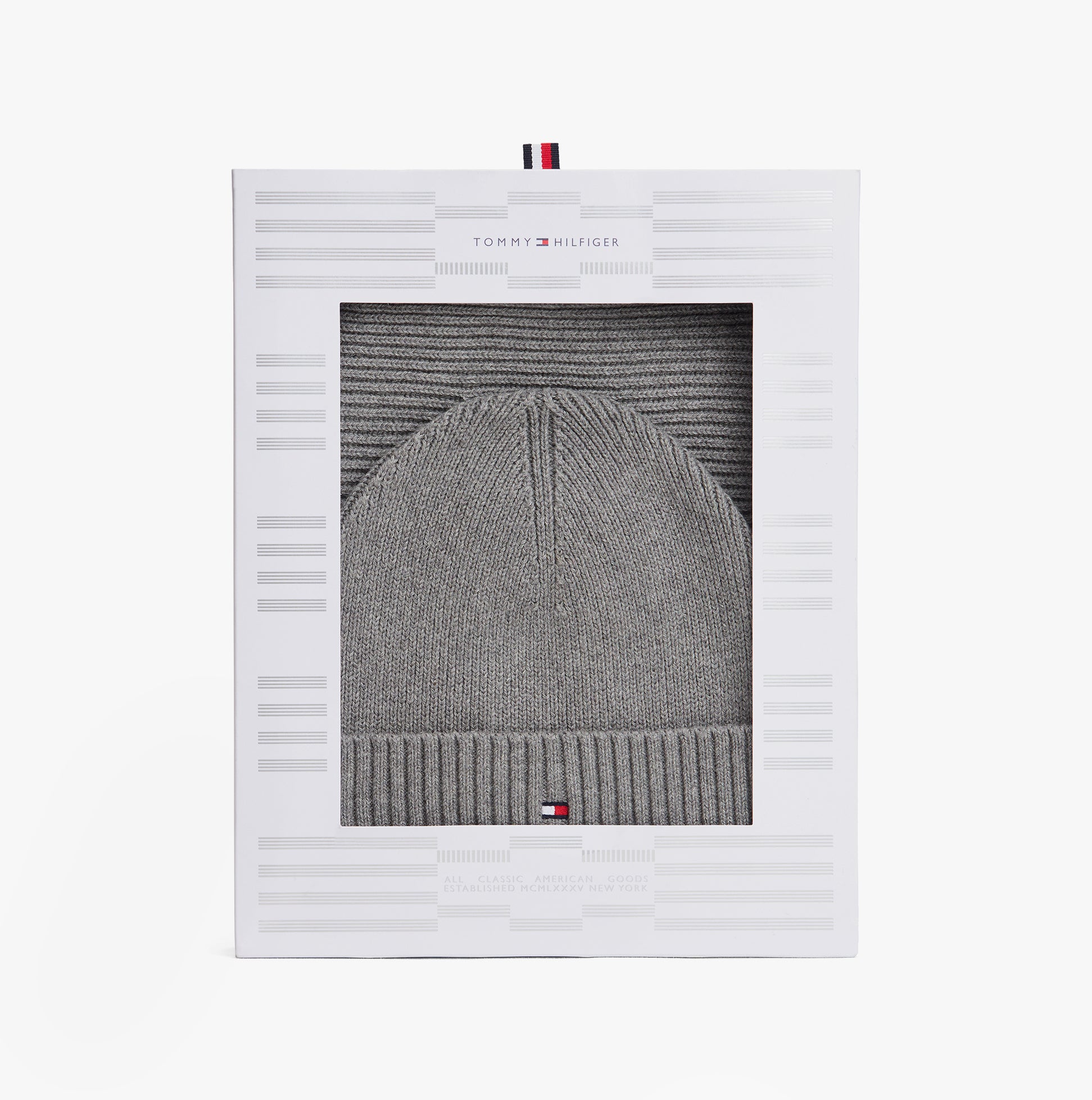 Tommy Hilfiger AM0AM13807 TH FLAG BEANIE & SCA Mens Beanie Mid Grey Heather