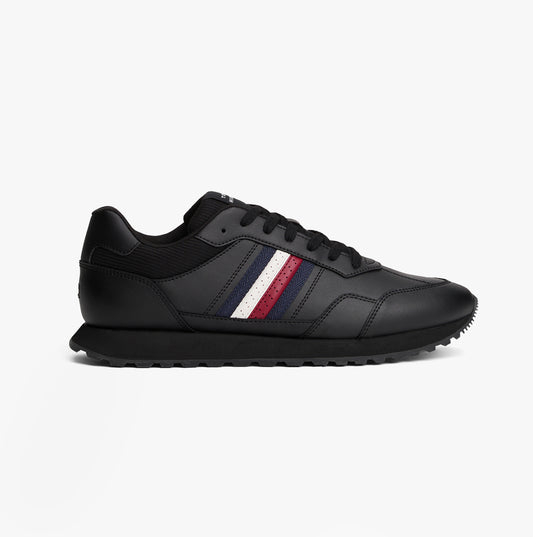 Tommy Hilfiger Mens Signature Tape Cleat Leather Trainers Black
