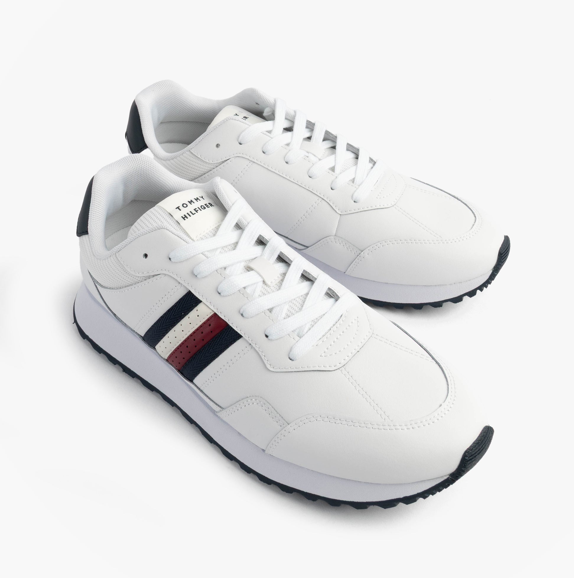 Tommy Hilfiger Mens Signature Tape Cleat Leather Trainers White