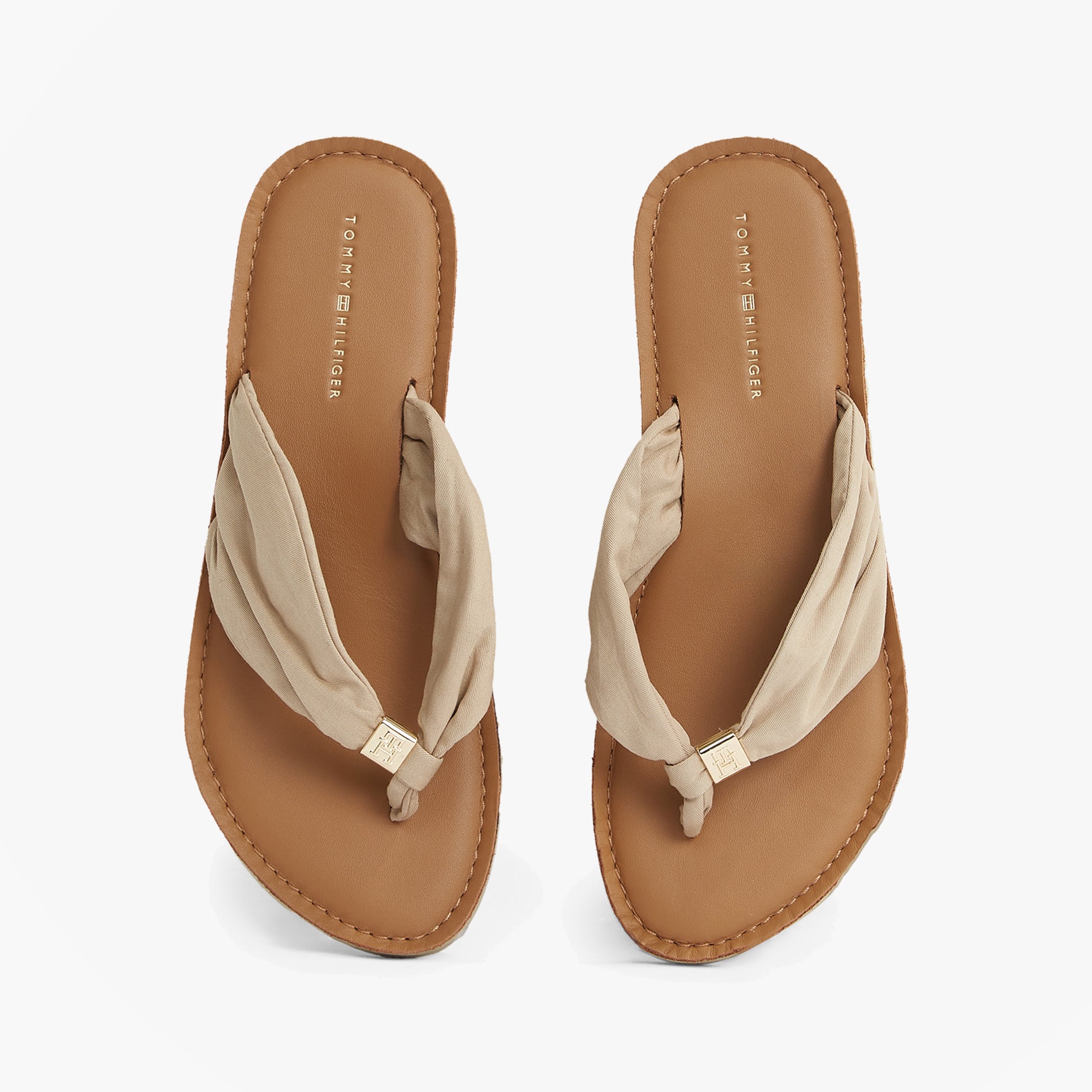 Tommy Hilfiger Monogram Plaque Womens Flip-Flop Beige